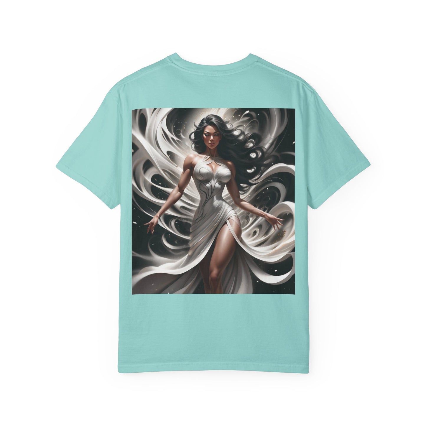 Goddess Art T-Shirt — Elegant White-Draped Fantasy Woman Print
