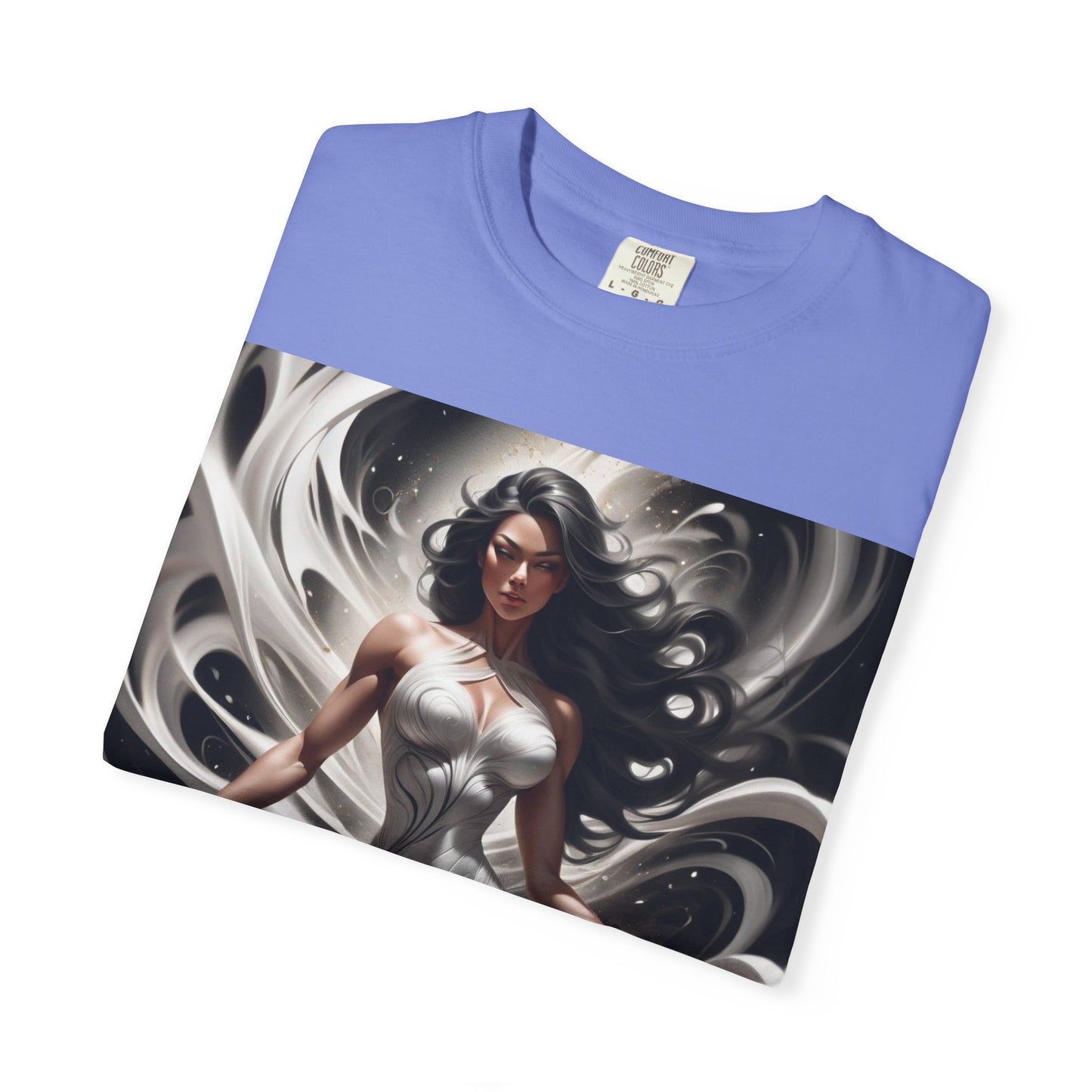 Goddess Art T-Shirt — Elegant White-Draped Fantasy Woman Print
