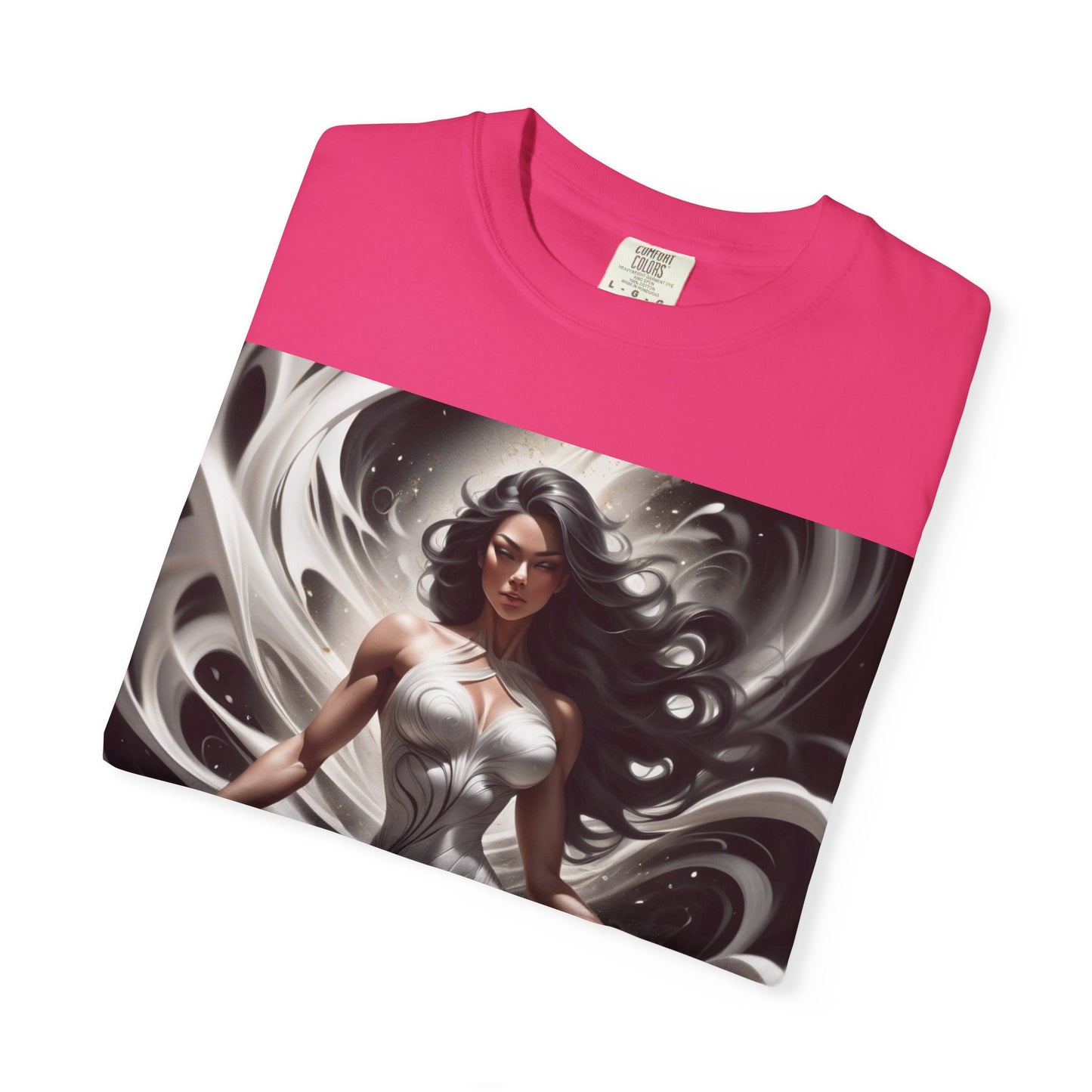Goddess Art T-Shirt — Elegant White-Draped Fantasy Woman Print