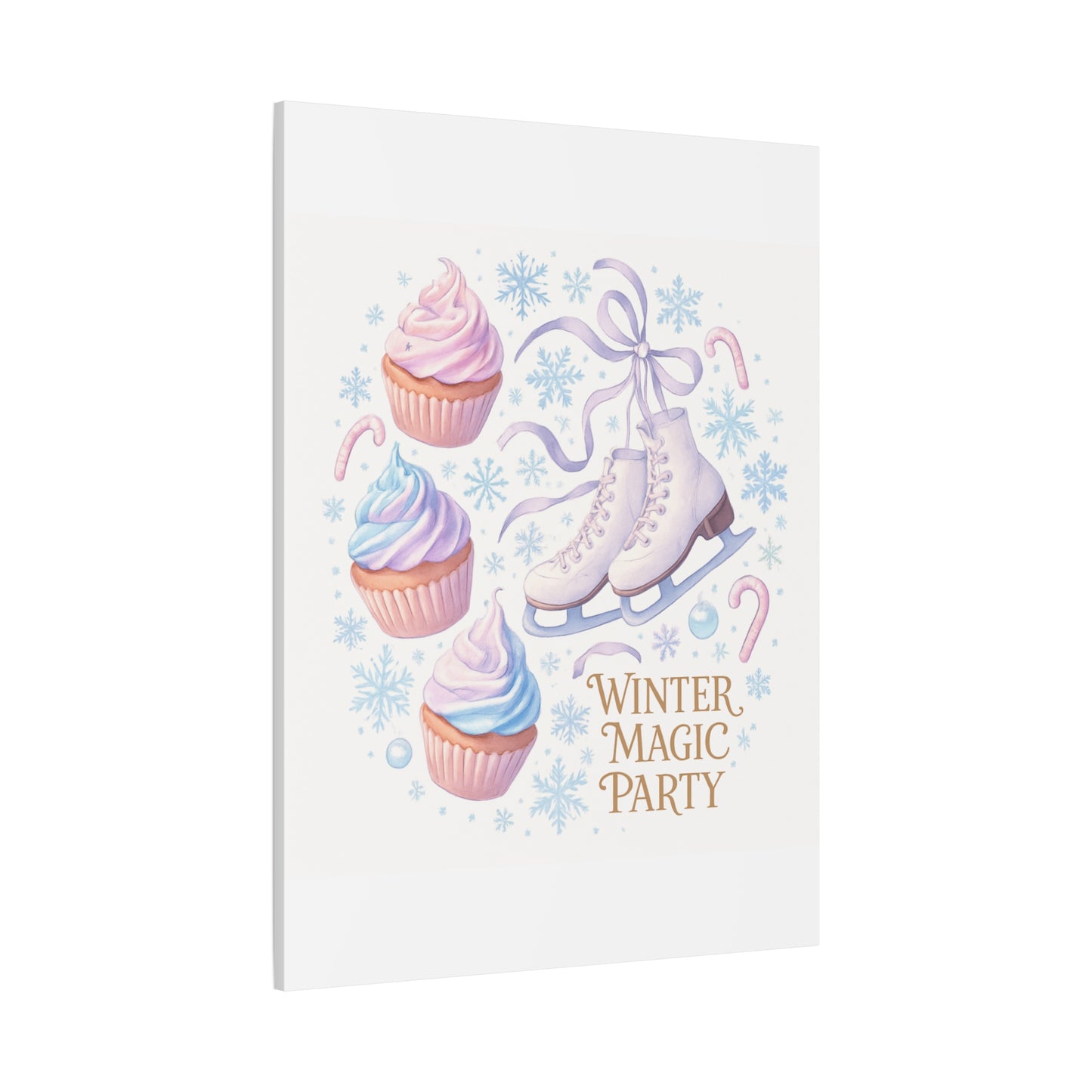 Winter Magic Party Canvas — Ice Skates & Cupcakes Matte Wall Art