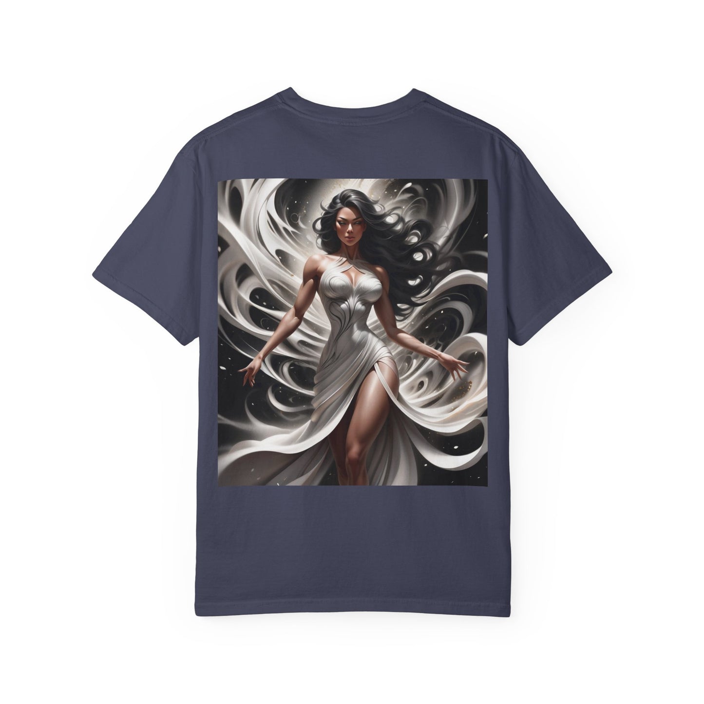 Goddess Art T-Shirt — Elegant White-Draped Fantasy Woman Print