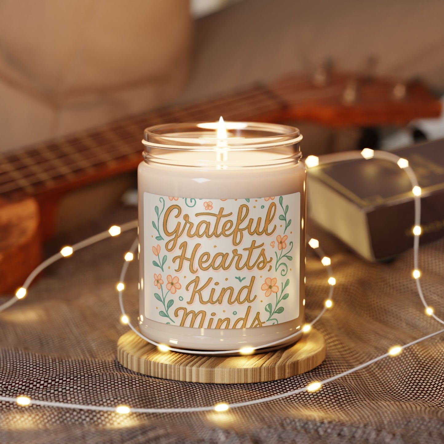 Grateful Hearts Scented Soy Candle – 9oz Inspirational Floral Jar Candle