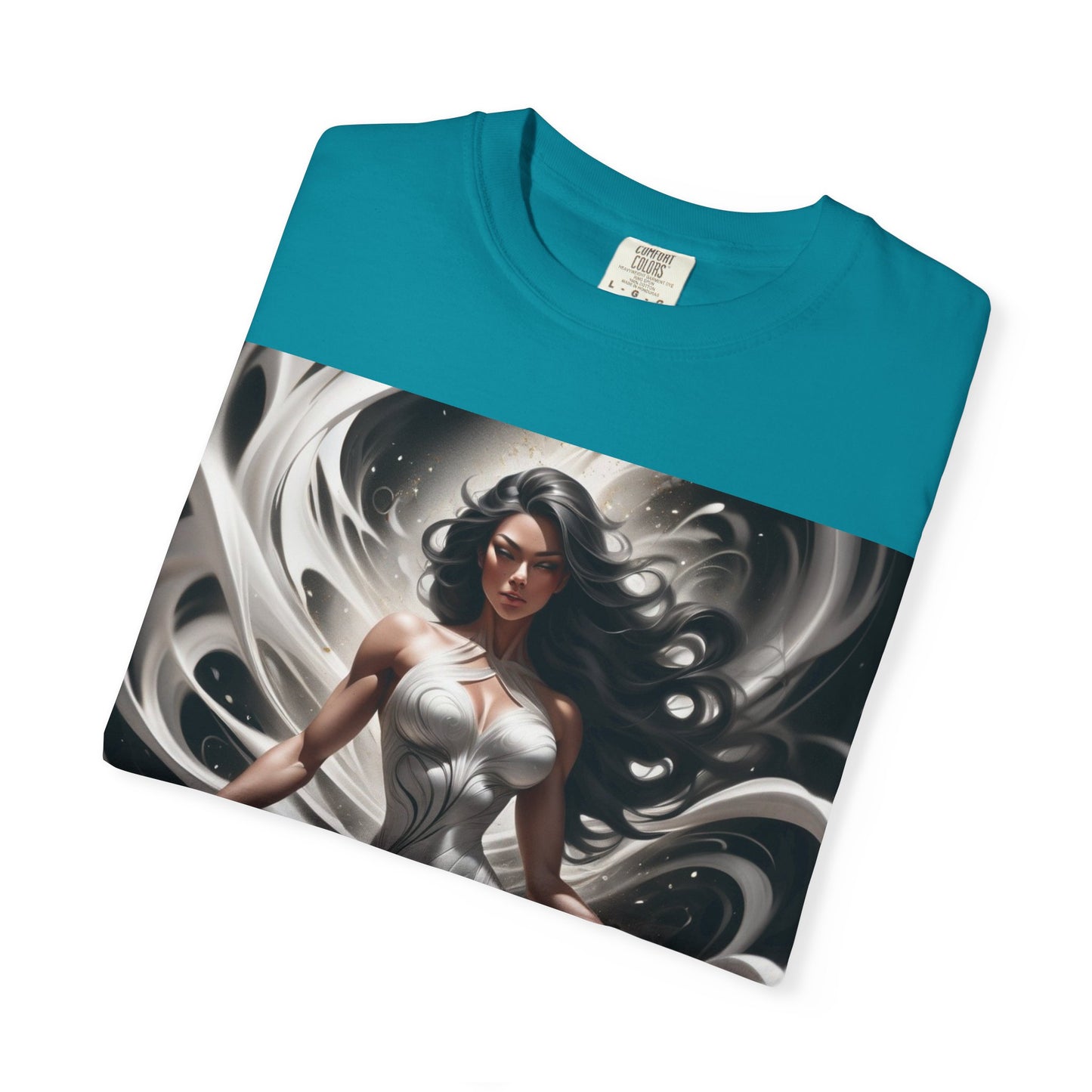 Goddess Art T-Shirt — Elegant White-Draped Fantasy Woman Print