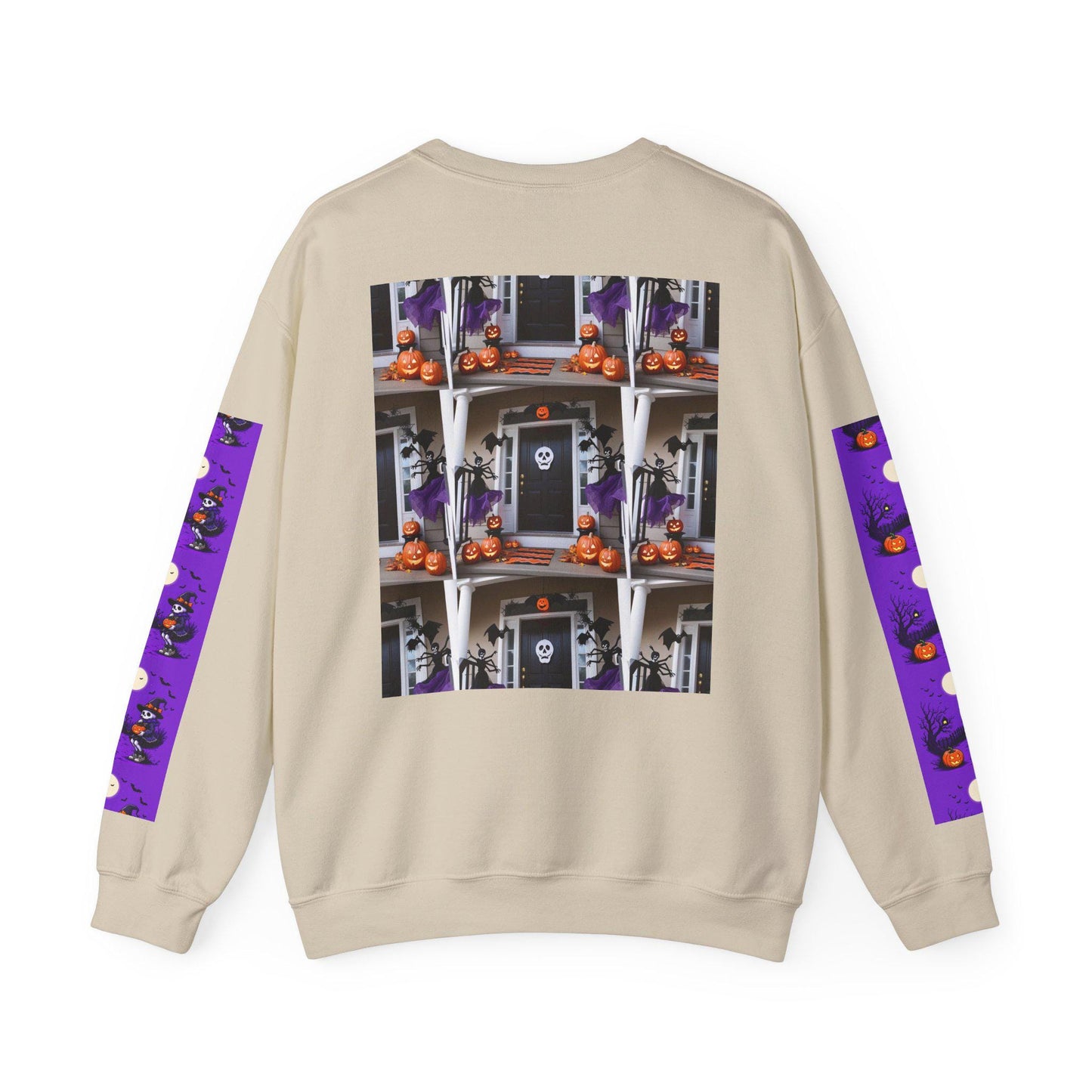 Halloween Crewneck Sweatshirt: Whimsical Pumpkin Skeleton Design