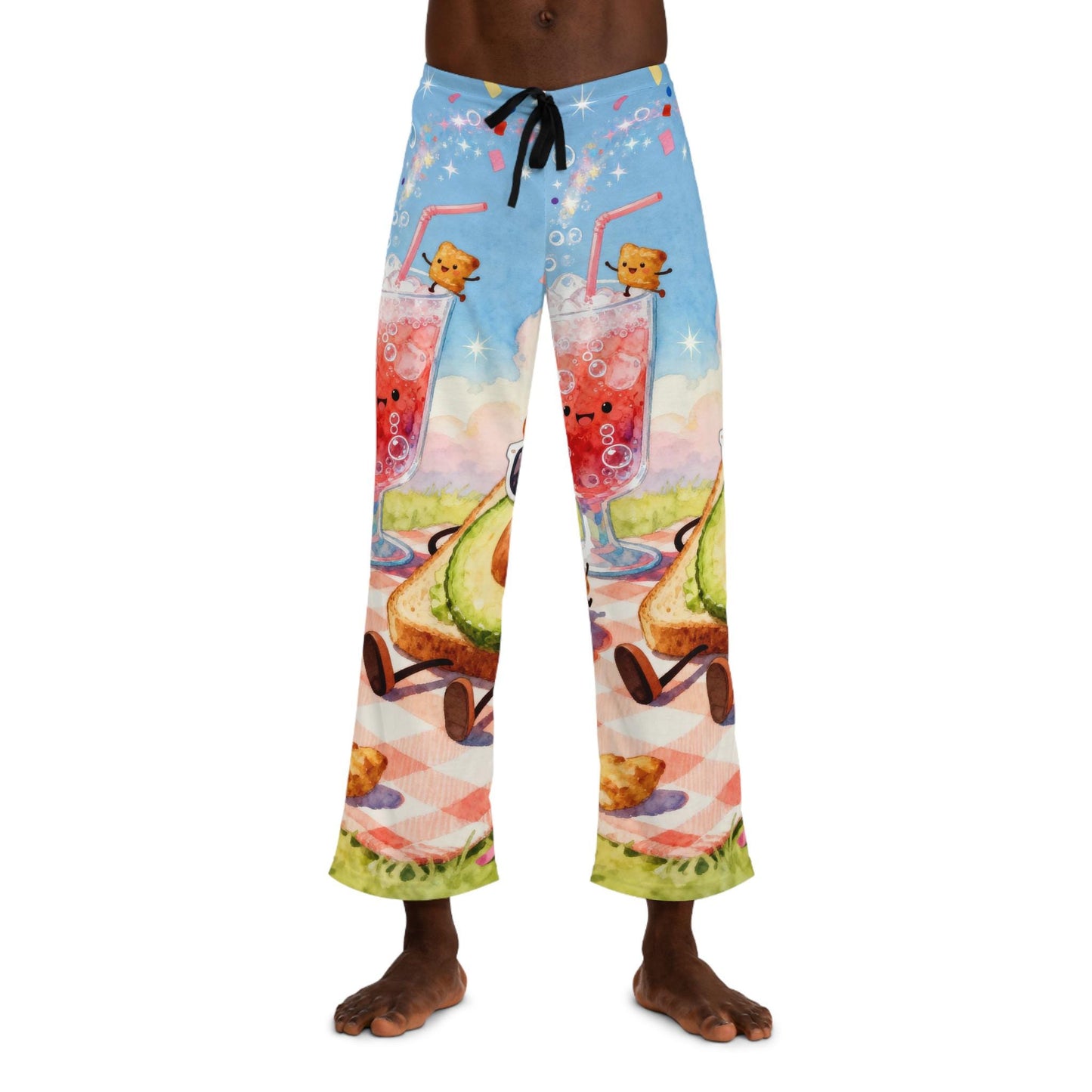 Fun Avocado and Smoothie Men's Pajama Pants, Relaxing Sleep Bottoms, Cute Loungewear, Gift for Food Lovers, Summer Sleepwear