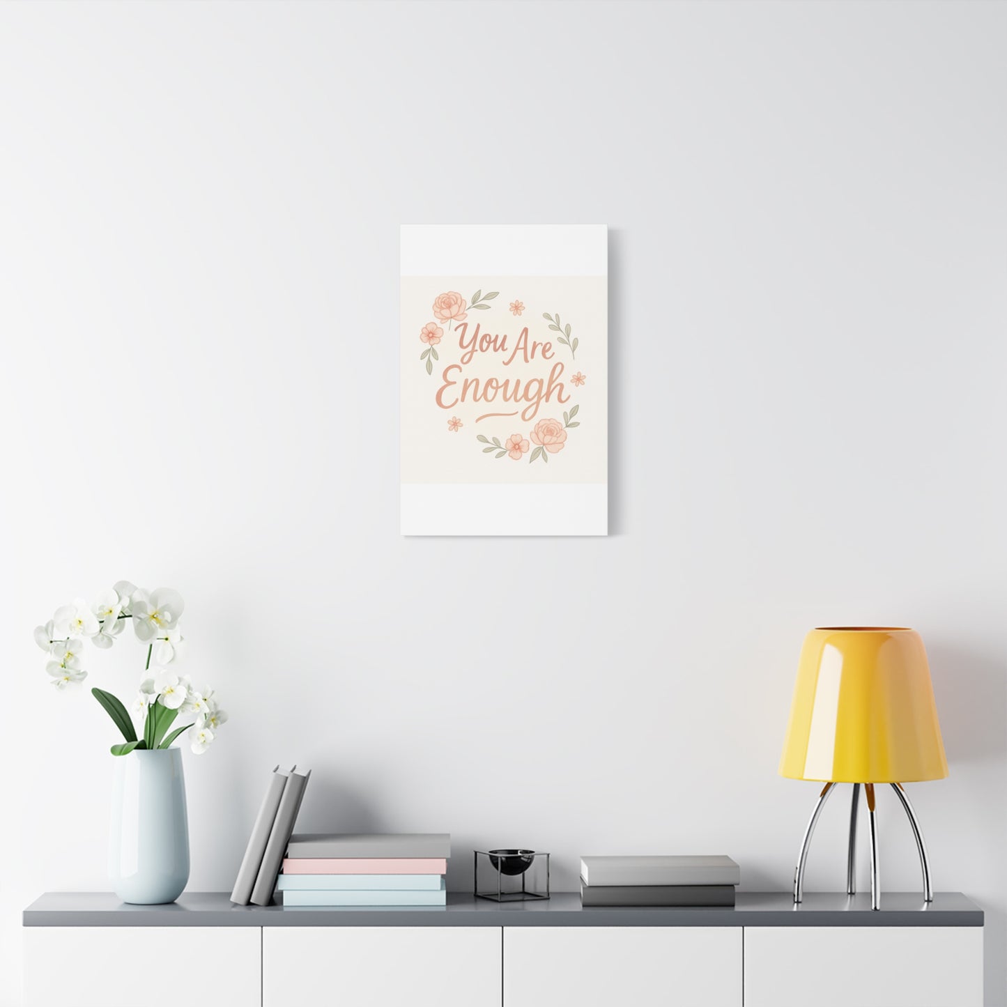 You Are Enough Floral Canvas Wall Art — Inspirational Matte Stretched Canvas