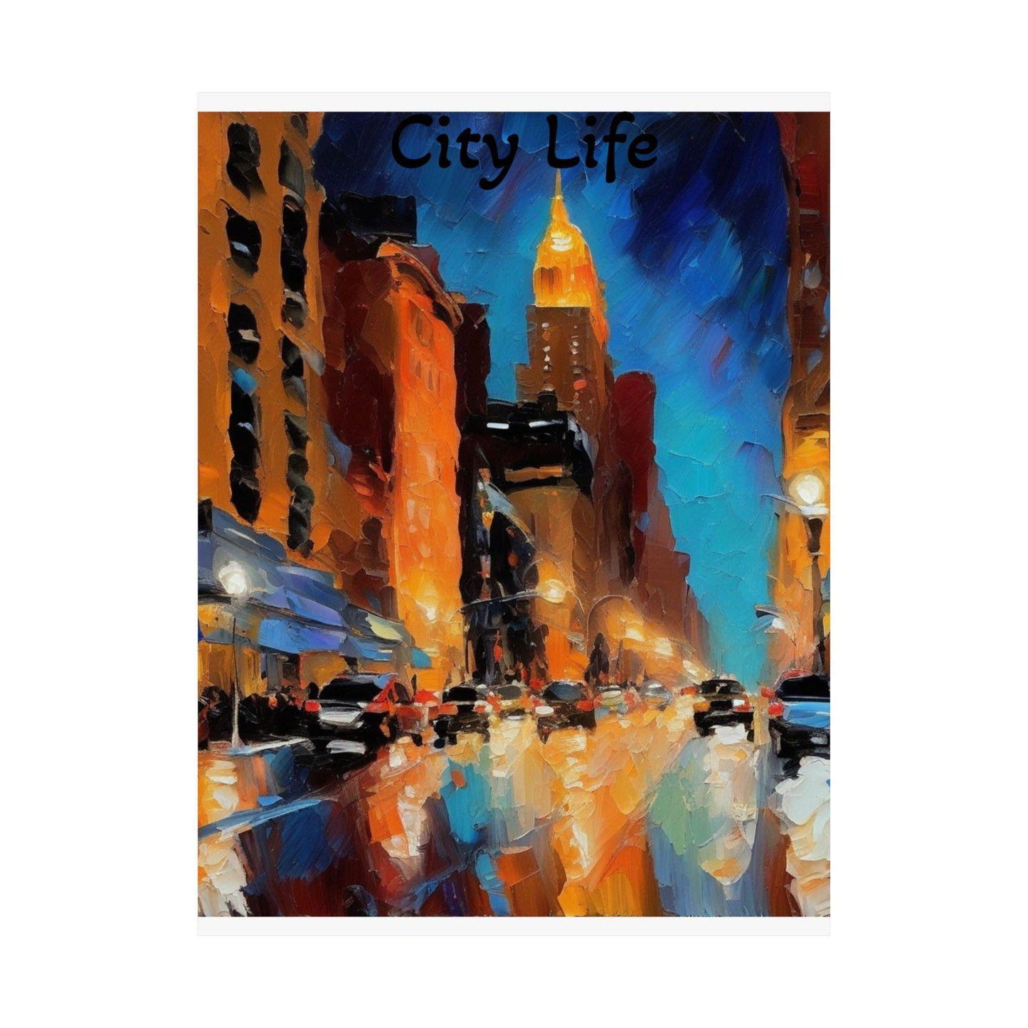 City Life Satin Wall Art Print, Urban Decor, Modern Home Decor, Gift for Art Lovers, Cityscape Poster, Vibrant Artwork