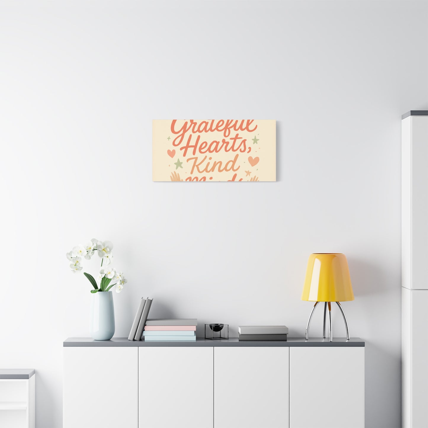 Grateful Hearts Kind Minds Canvas Wall Art — Inspirational Quote Matte Canvas