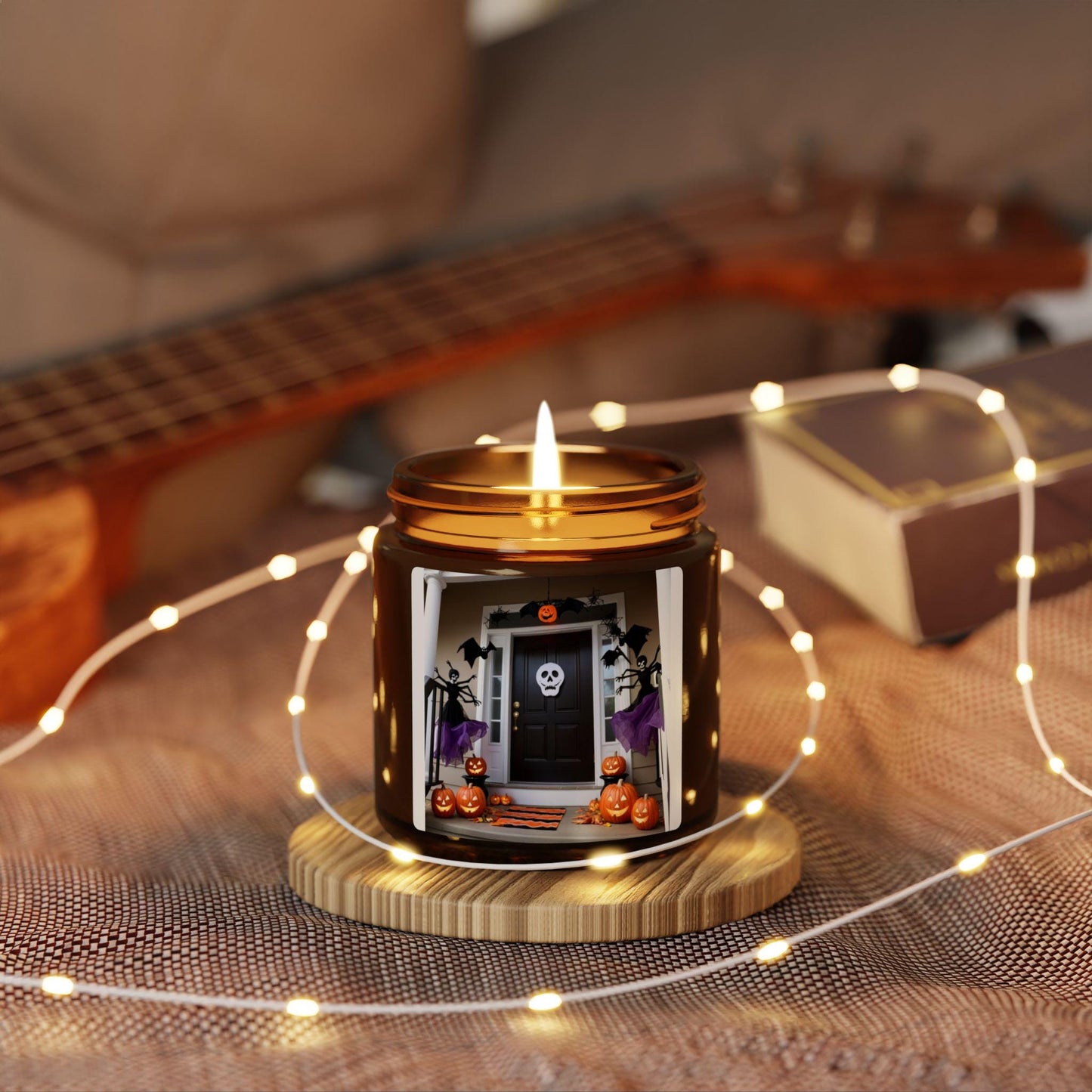 Halloween Scented Soy Candle, Cozy Home Decor, Fall Fragrance Gift, Eco-Friendly Amber Jar