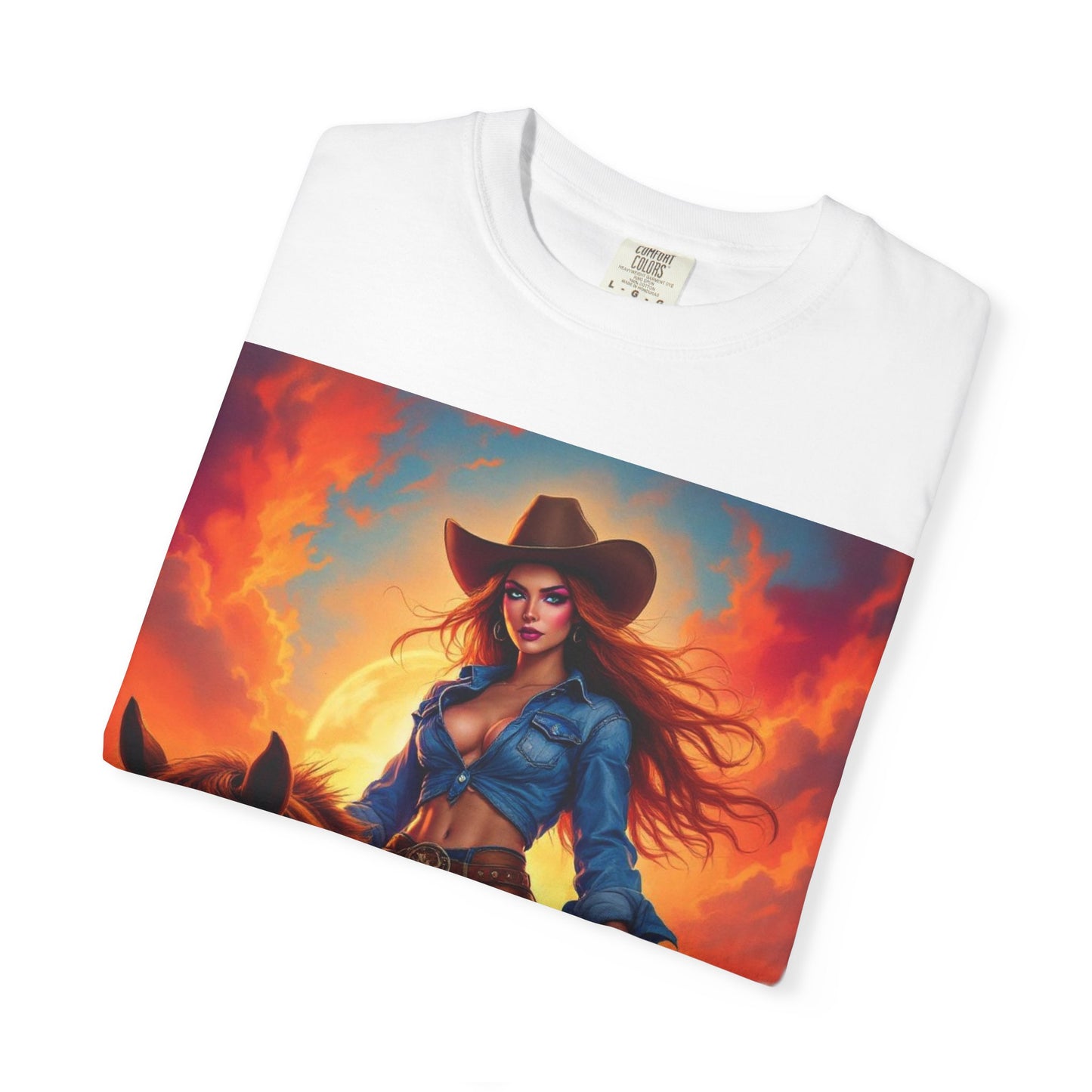 Cowgirl on Horseback T-Shirt — Western Sunset Graphic Tee