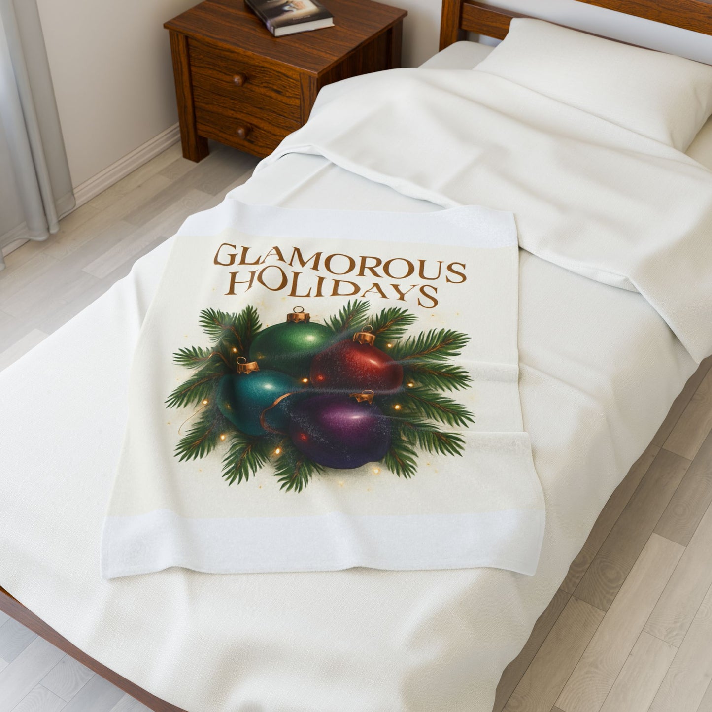 Glamorous Holidays Velveteen Plush Blanket — Festive Christmas Ornaments Cozy Throw