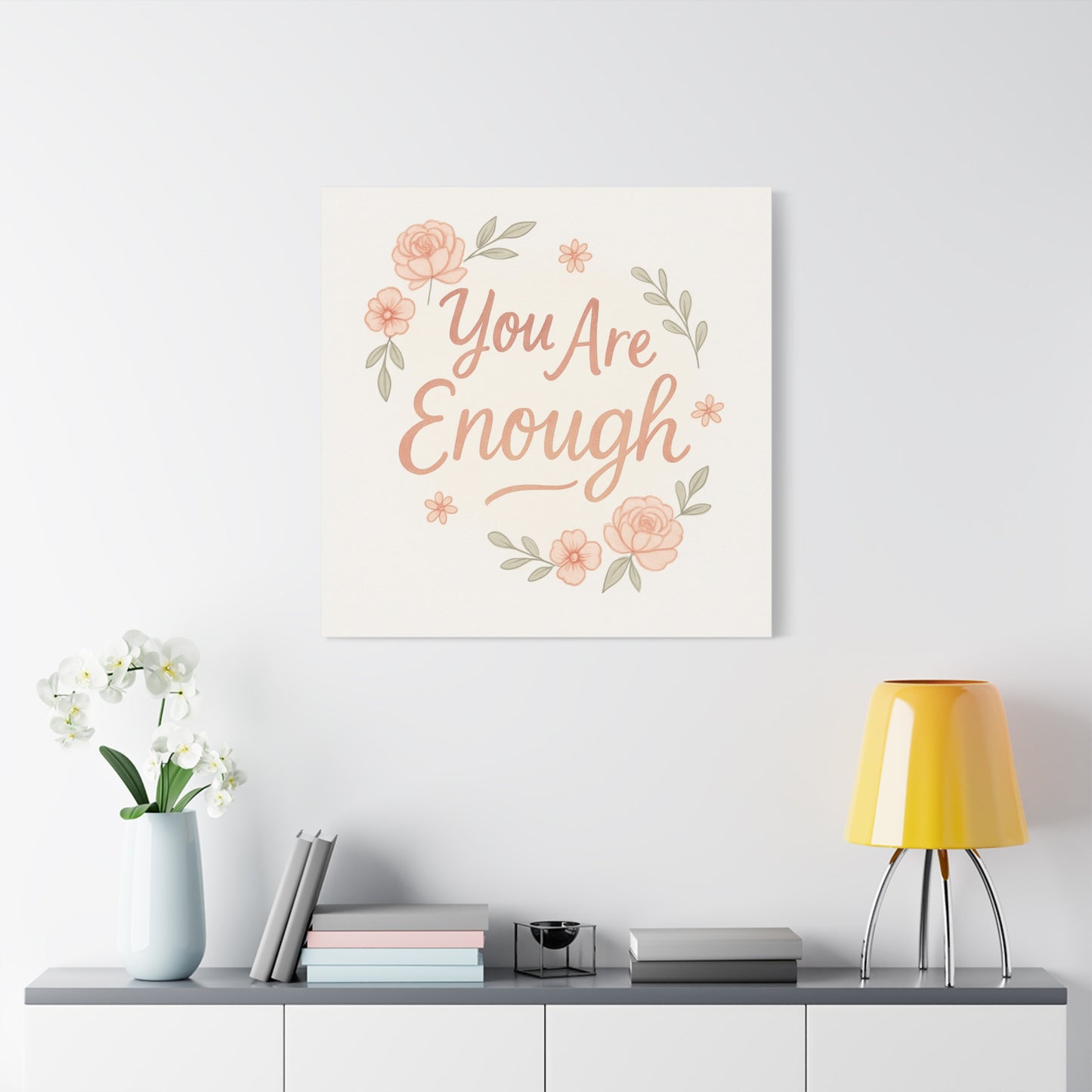 You Are Enough Floral Canvas Wall Art — Inspirational Matte Stretched Canvas