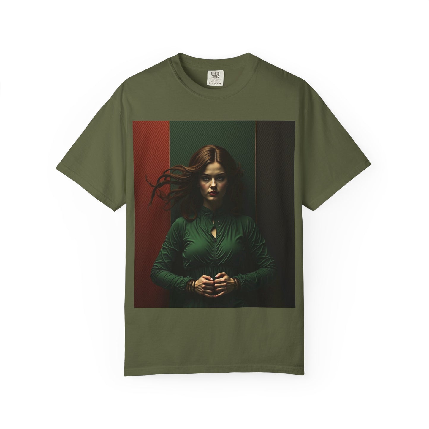Portrait Photo Tee — Moody Green Woman Graphic T-Shirt