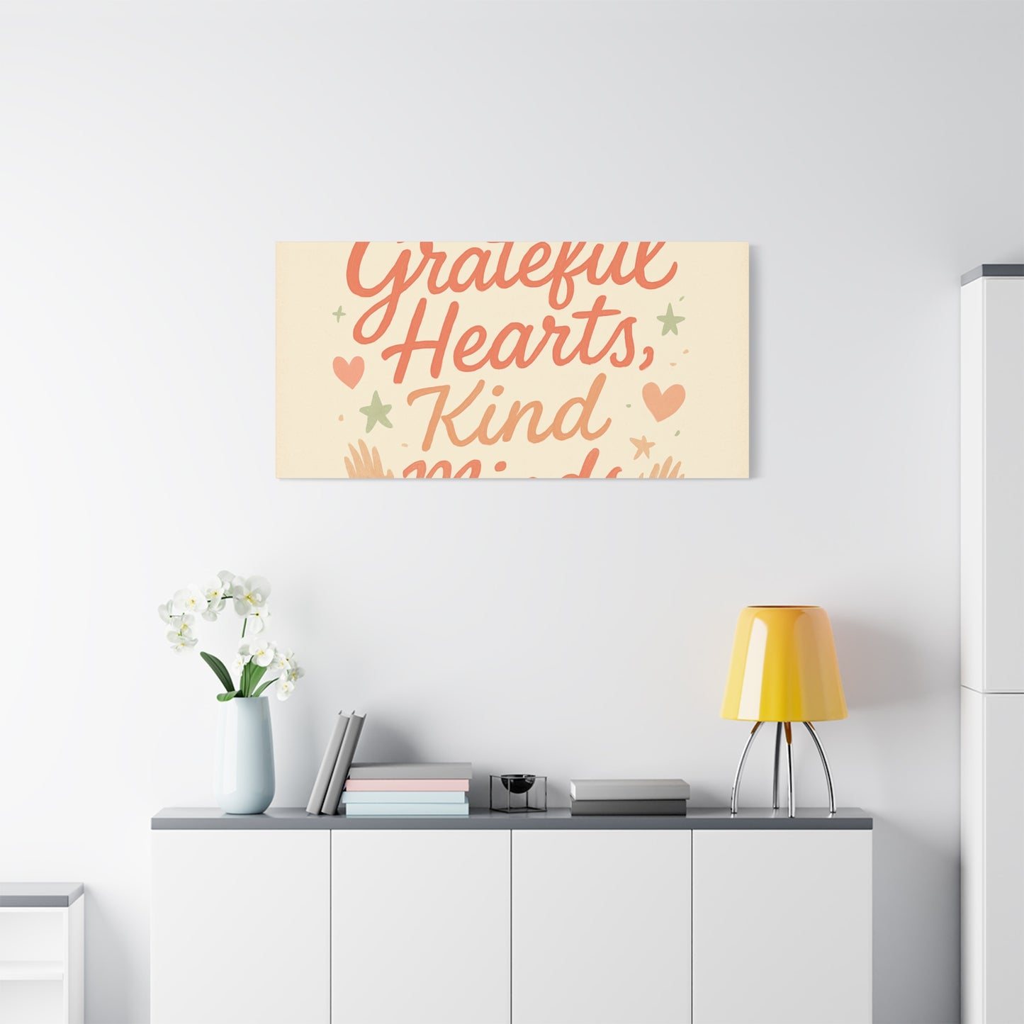Grateful Hearts Kind Minds Canvas Wall Art — Inspirational Quote Matte Canvas