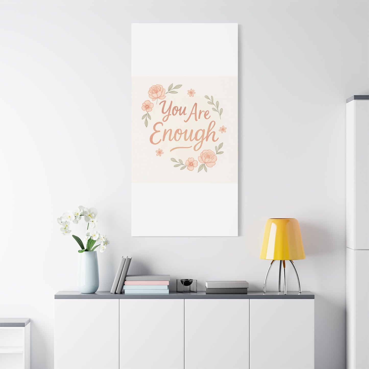 You Are Enough Floral Canvas Wall Art — Inspirational Matte Stretched Canvas
