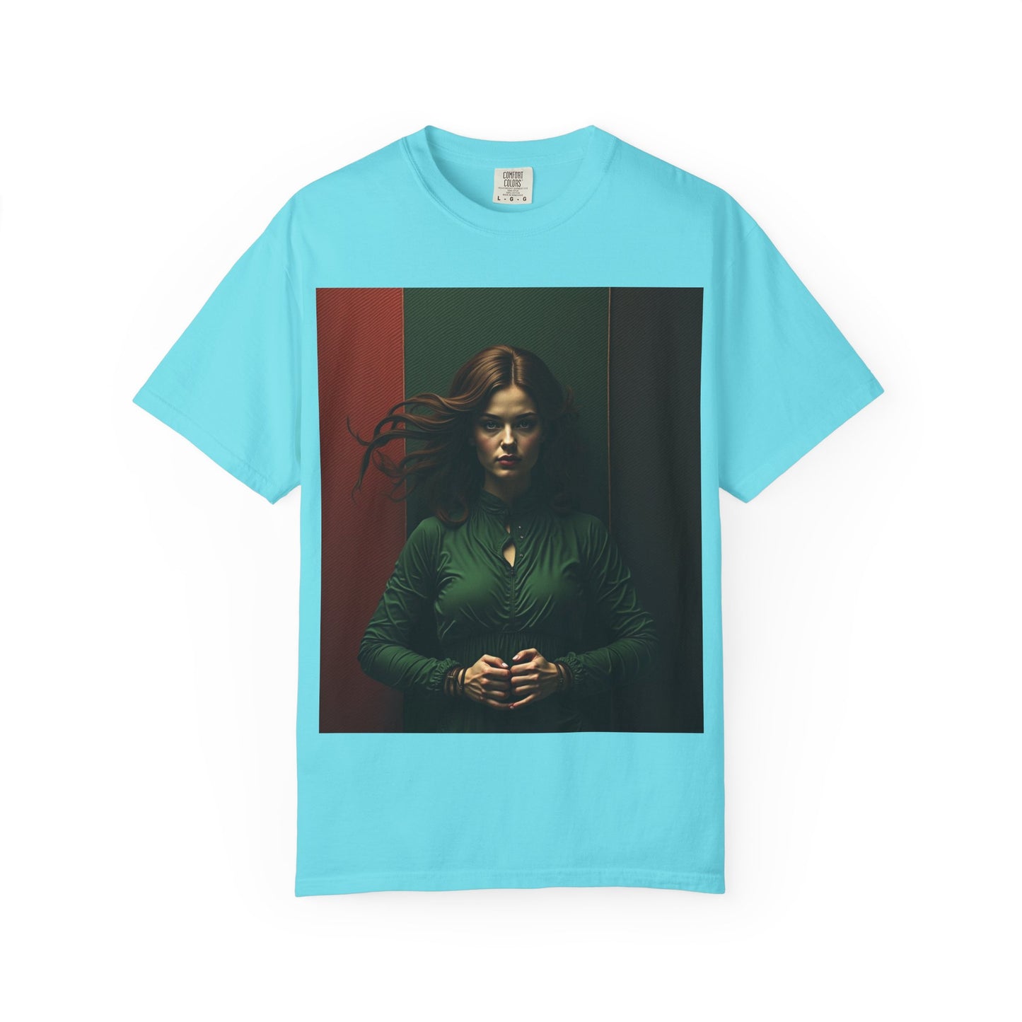Portrait Photo Tee — Moody Green Woman Graphic T-Shirt
