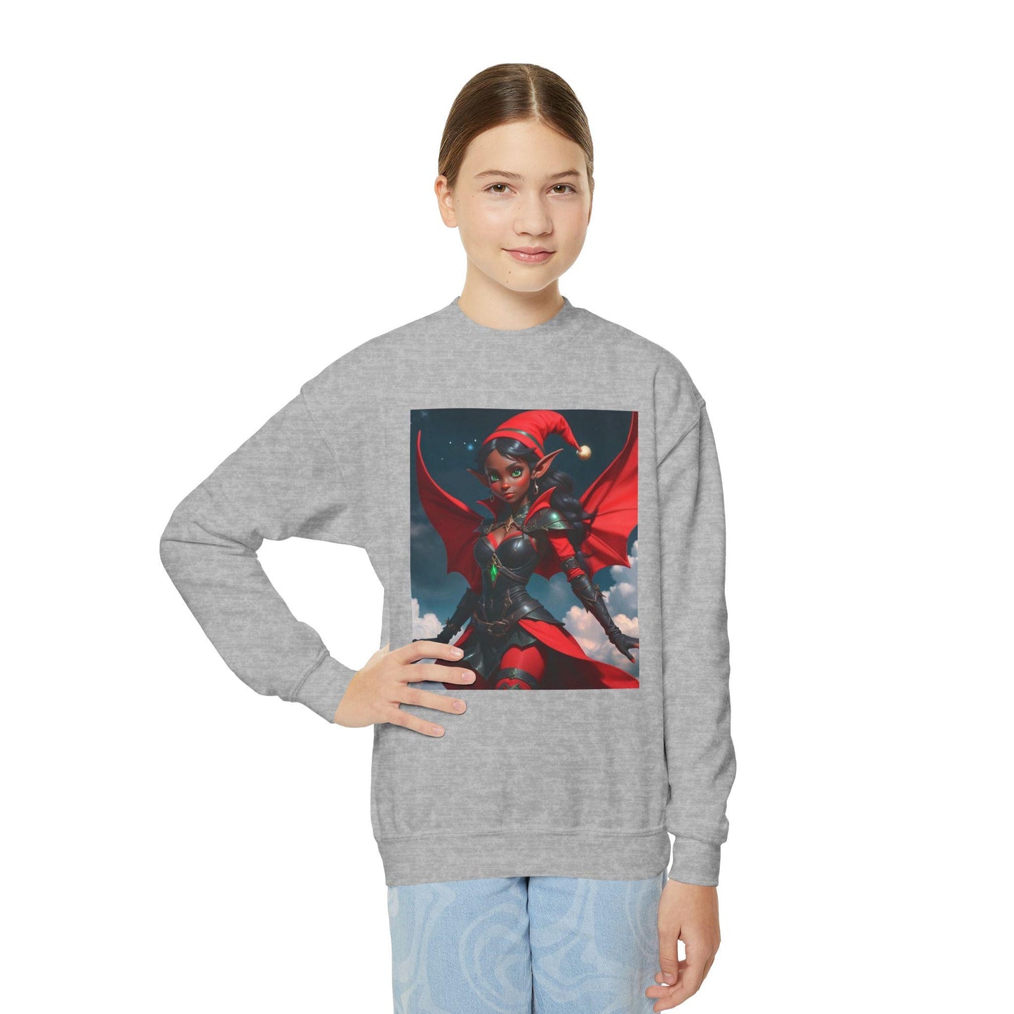 Holiday D Priness Youth Crewneck Sweatshirt  Cute Fantasy Gift, Cozy Winter Wear, Unique Holiday Apparel, Fun Christmas