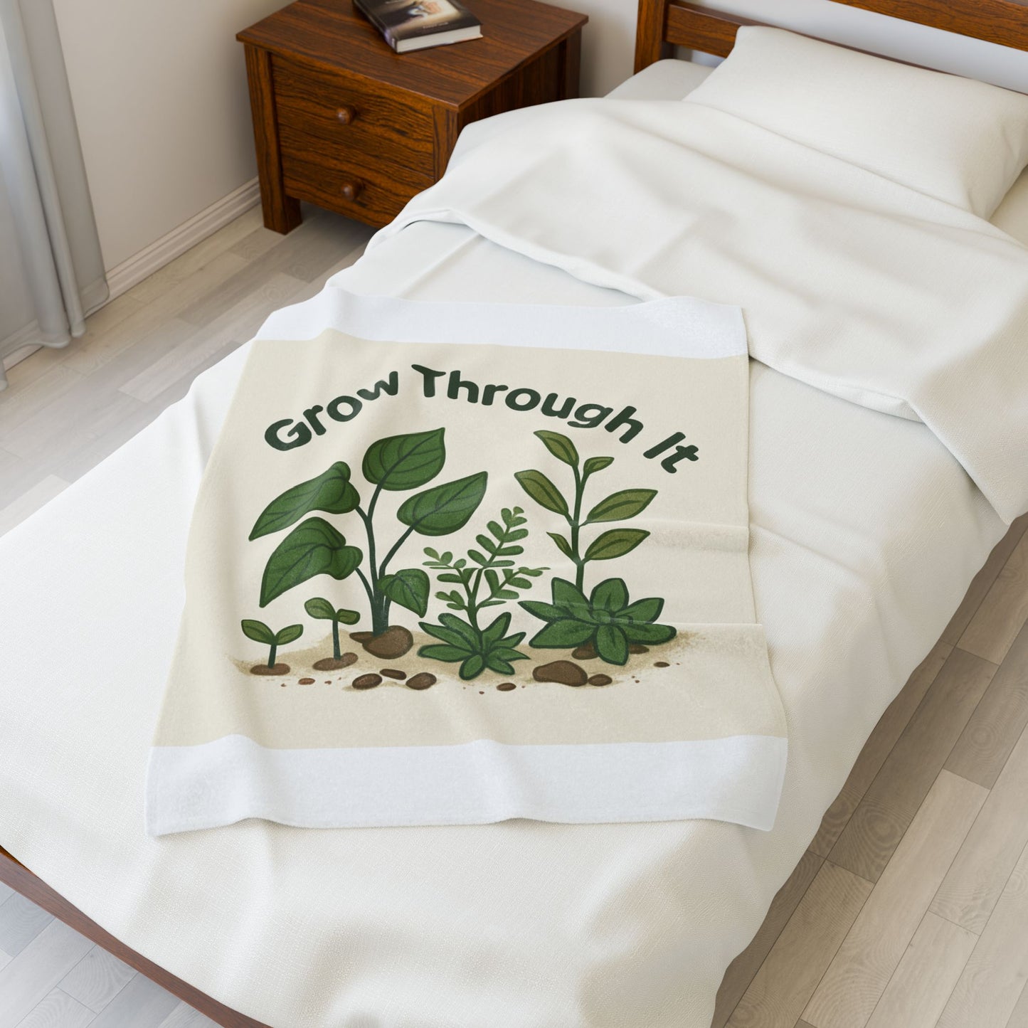Velveteen Blanket — "Grow Through It" Plant-Inspired Cozy Throw