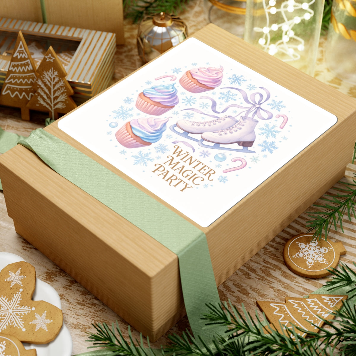 Winter Magic Party Sticker — Ice Skates & Cupcakes Cute Kiss-Cut Decal