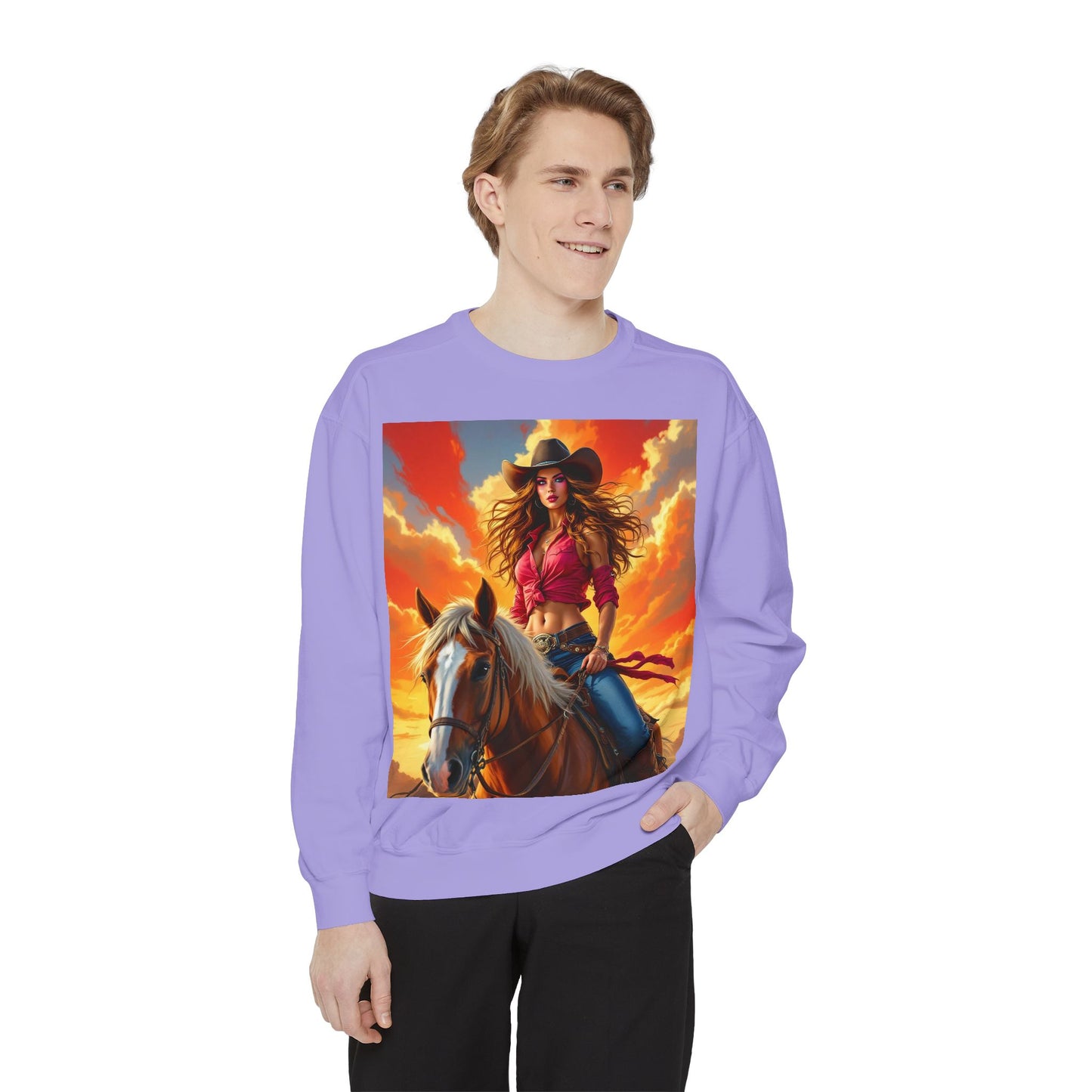 Cowgirl Sunset Sweatshirt — Horse Riding Graphic Crewneck