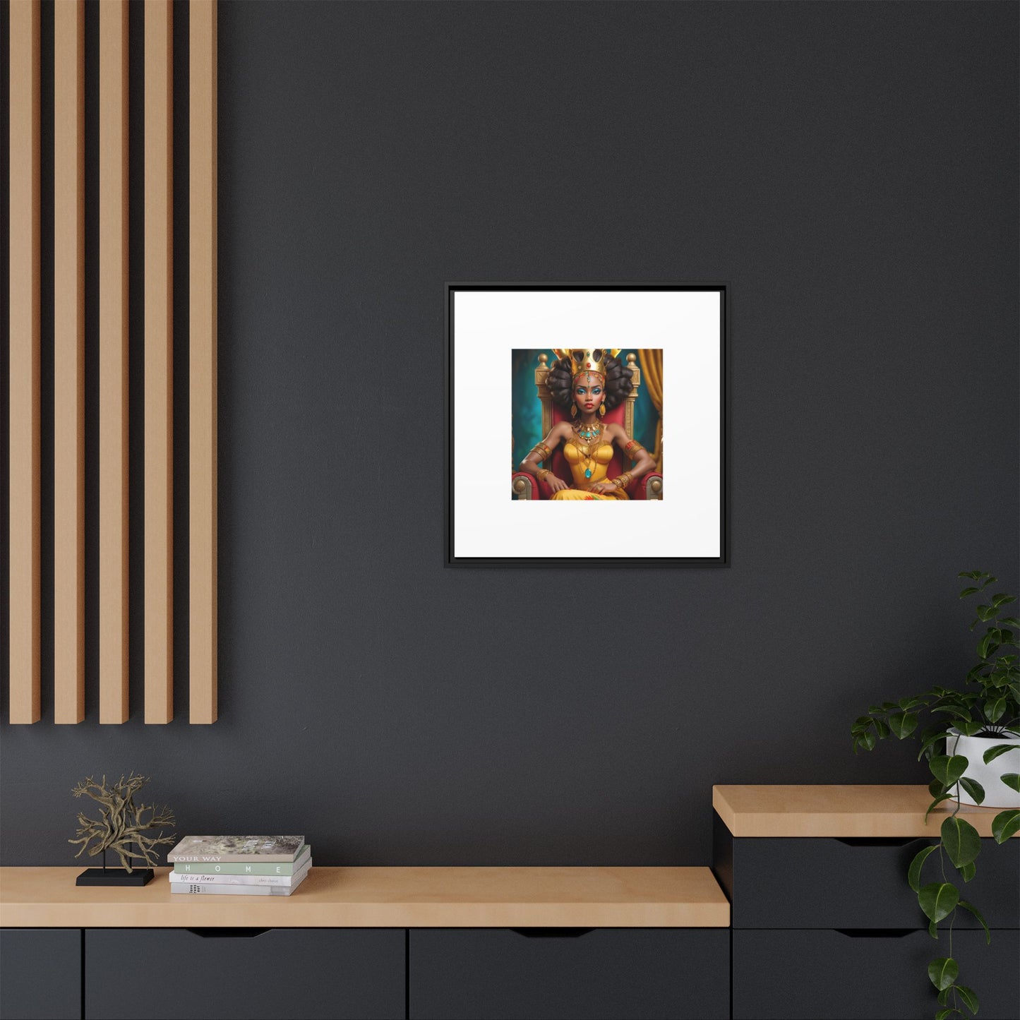 Framed Matte Canvas Art — Regal African Queen Portrait