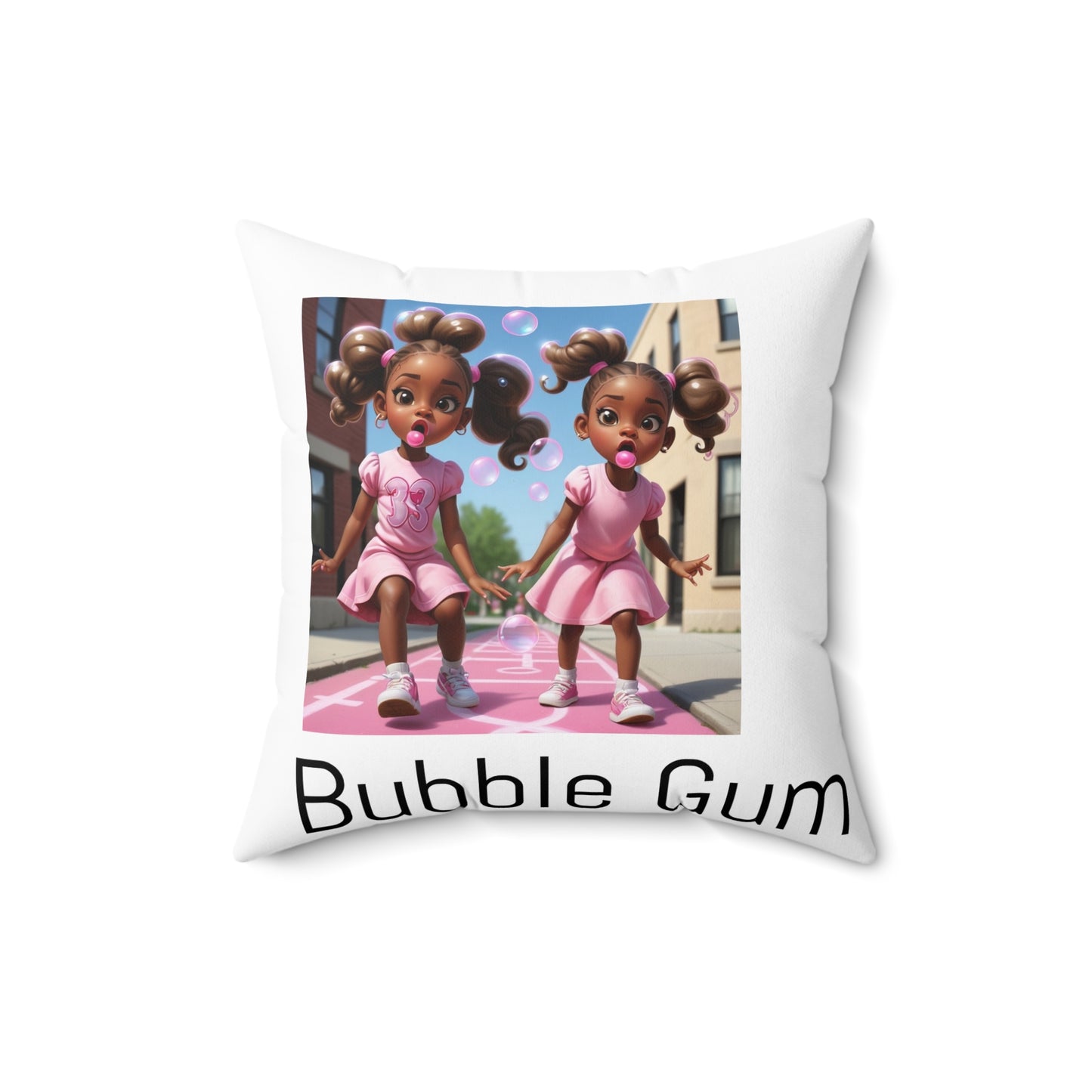Bubble Gum Sisters Decorative Pillow — Cute Pink Kids Room Throw
