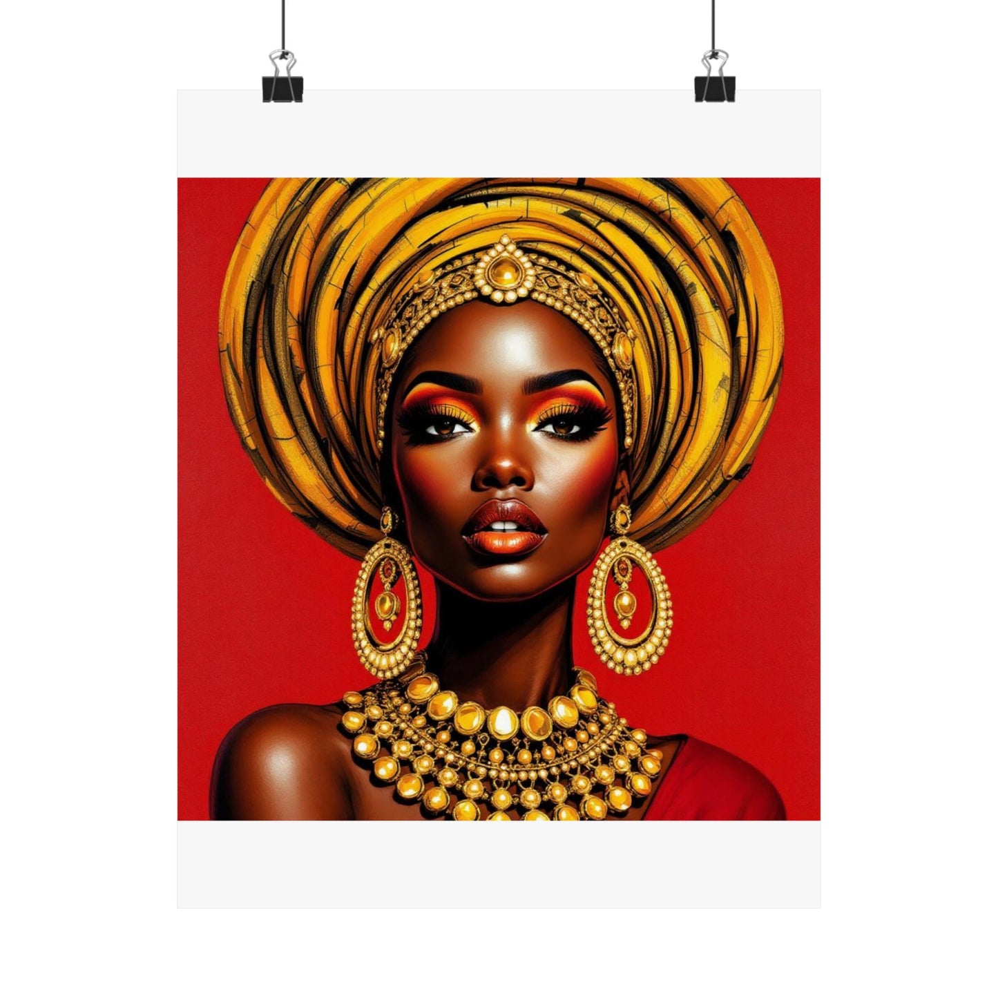 African Queen Art Poster — Bold Red Satin Print