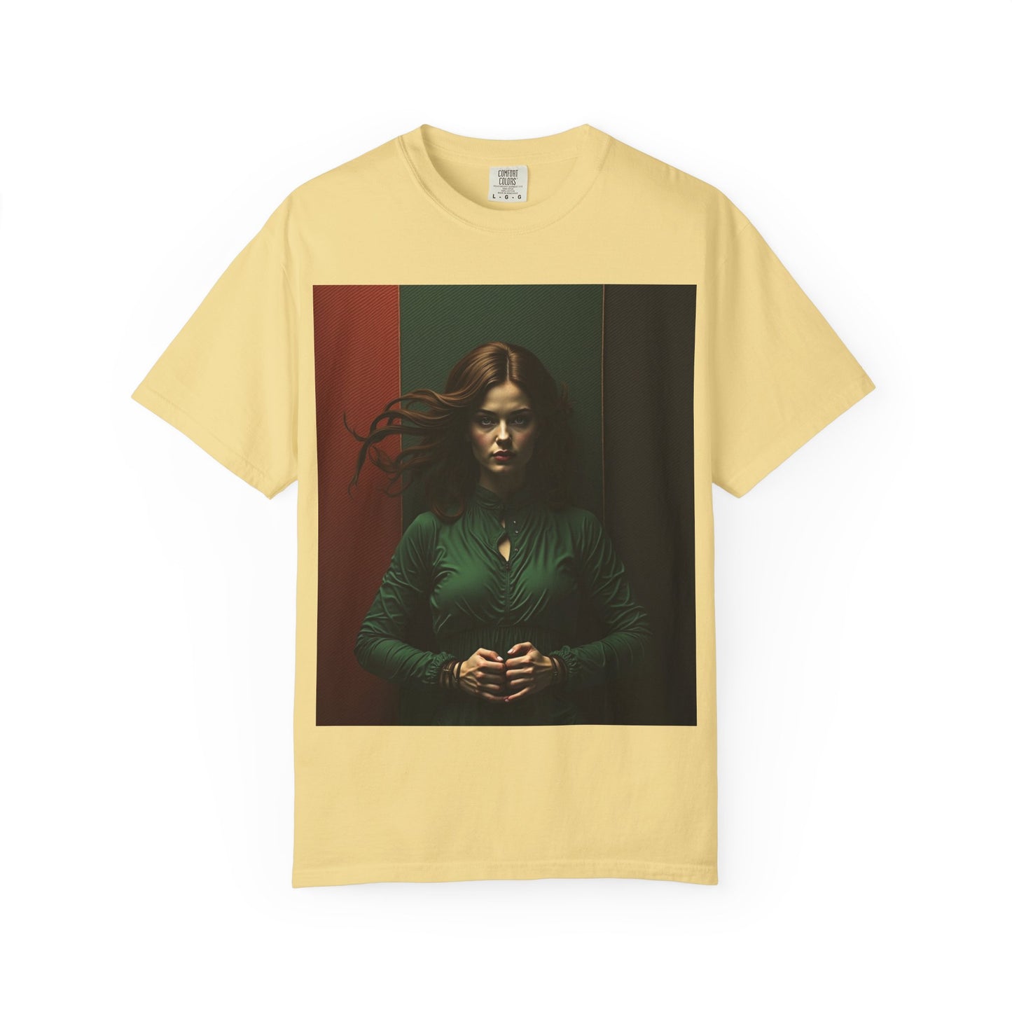 Portrait Photo Tee — Moody Green Woman Graphic T-Shirt