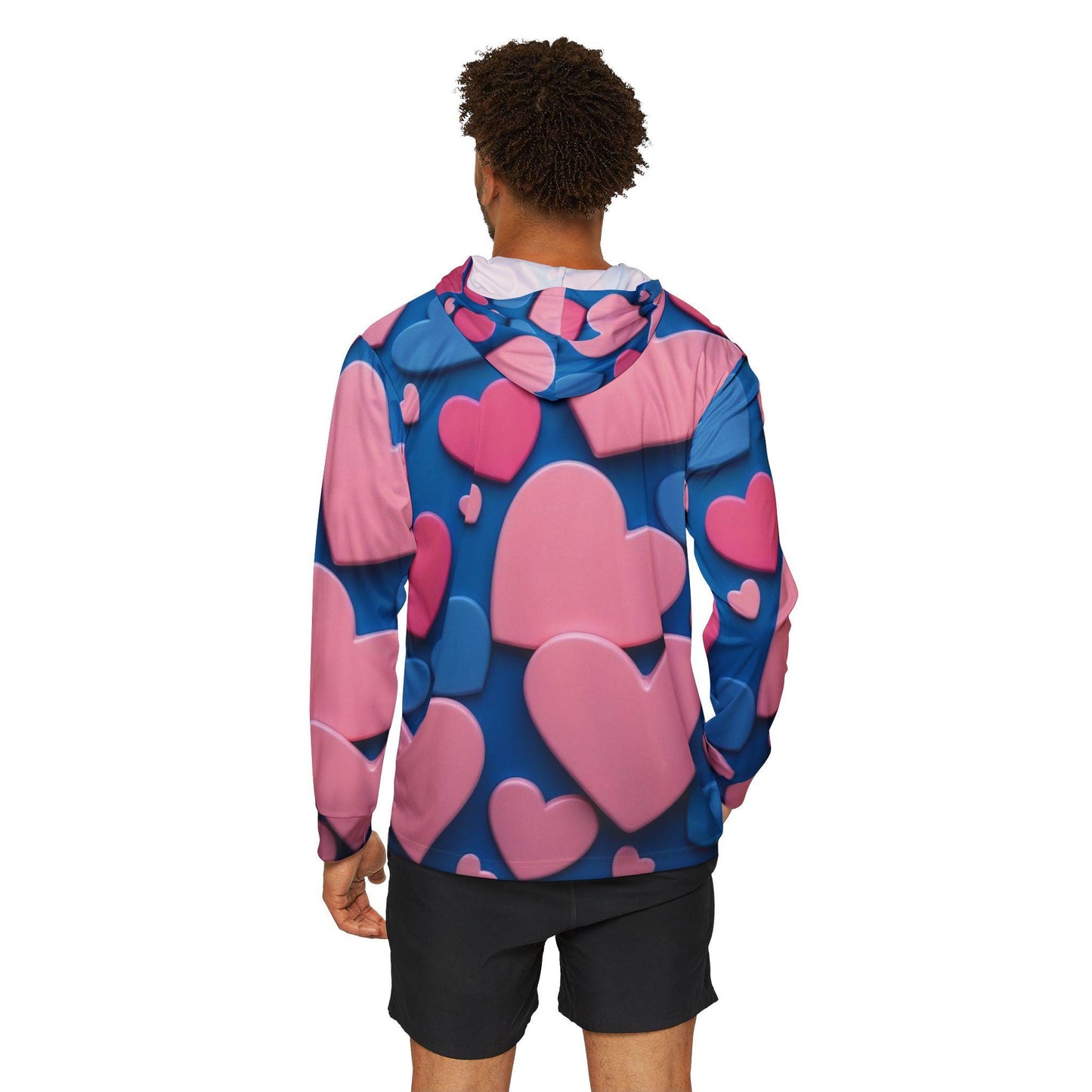 Men's Heart Print Warmup Hoodie, Valentine's Gift, Sportswear, Fashion Hoodie, Love-themed Apparel, Casual Love Hoodie