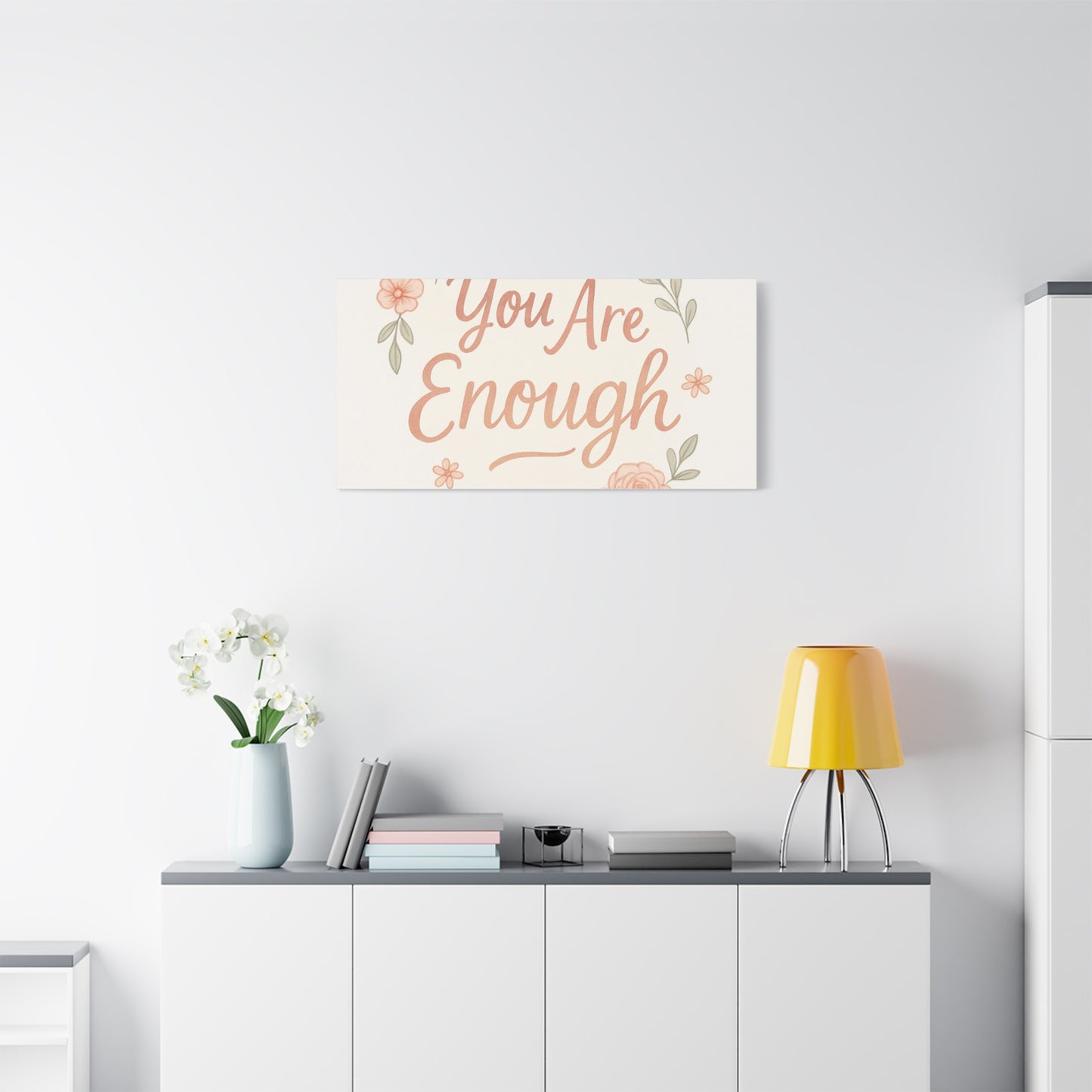 You Are Enough Floral Canvas Wall Art — Inspirational Matte Stretched Canvas