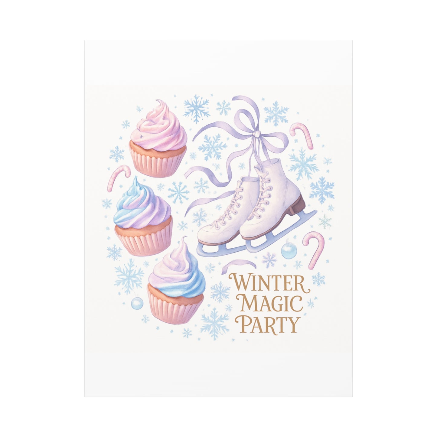 Winter Magic Party Canvas — Ice Skates & Cupcakes Matte Wall Art