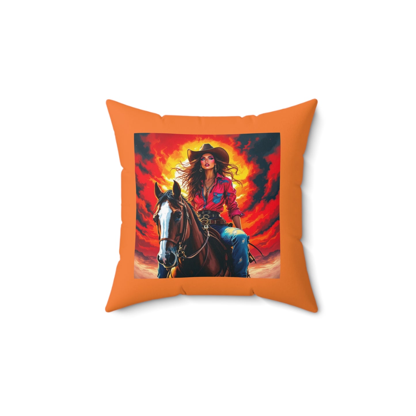 Western Cowgirl Horse Pillow — Vibrant Rodeo Sunset Decorative Throw Pillow