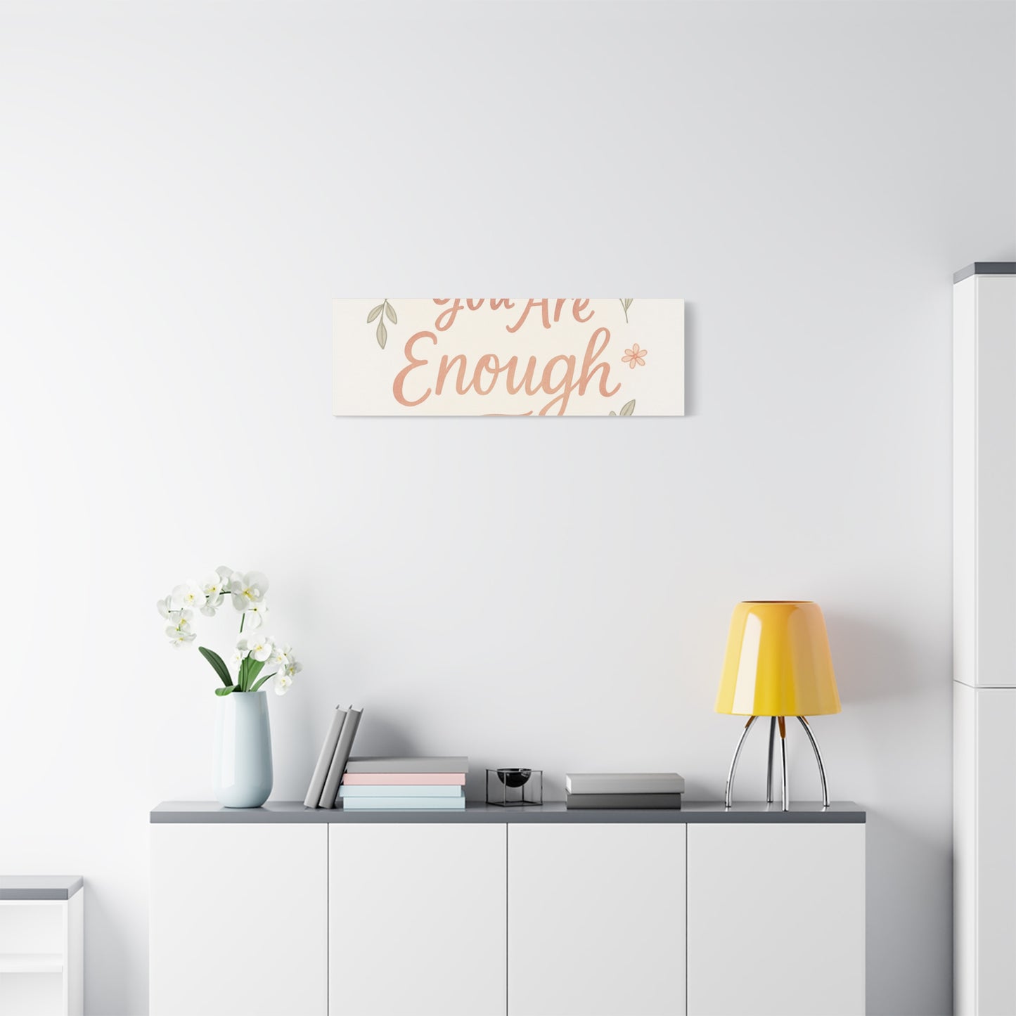 You Are Enough Floral Canvas Wall Art — Inspirational Matte Stretched Canvas