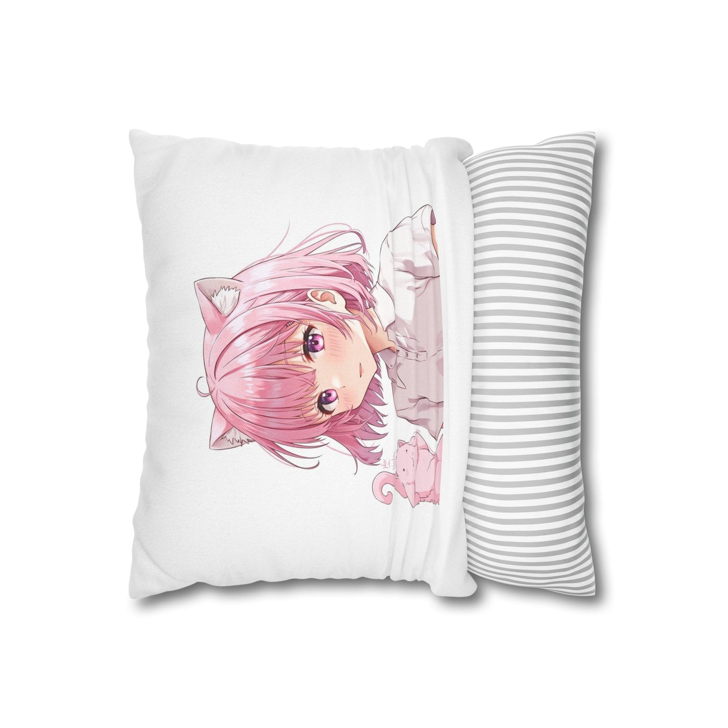 Anime Catgirl Pillowcase — Pink Neko Girl with Kitten Accent