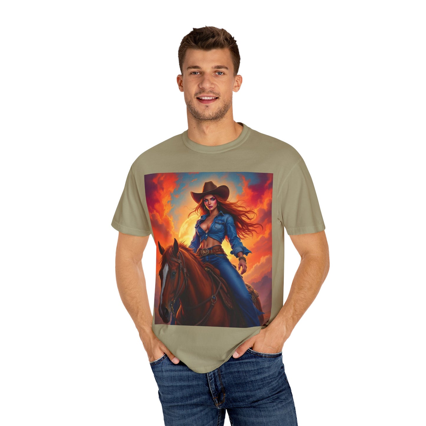 Cowgirl on Horseback T-Shirt — Western Sunset Graphic Tee