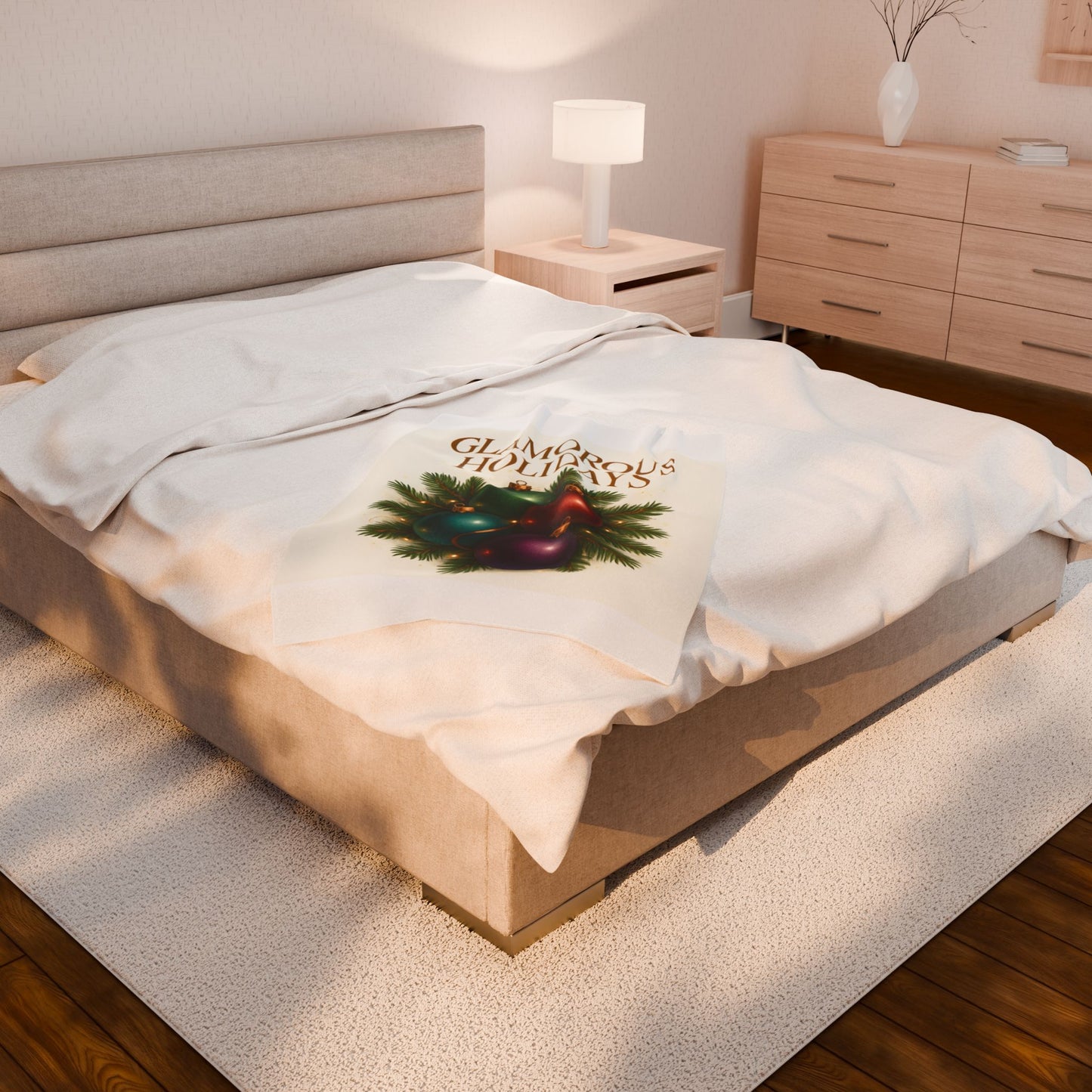 Glamorous Holidays Velveteen Plush Blanket — Festive Christmas Ornaments Cozy Throw