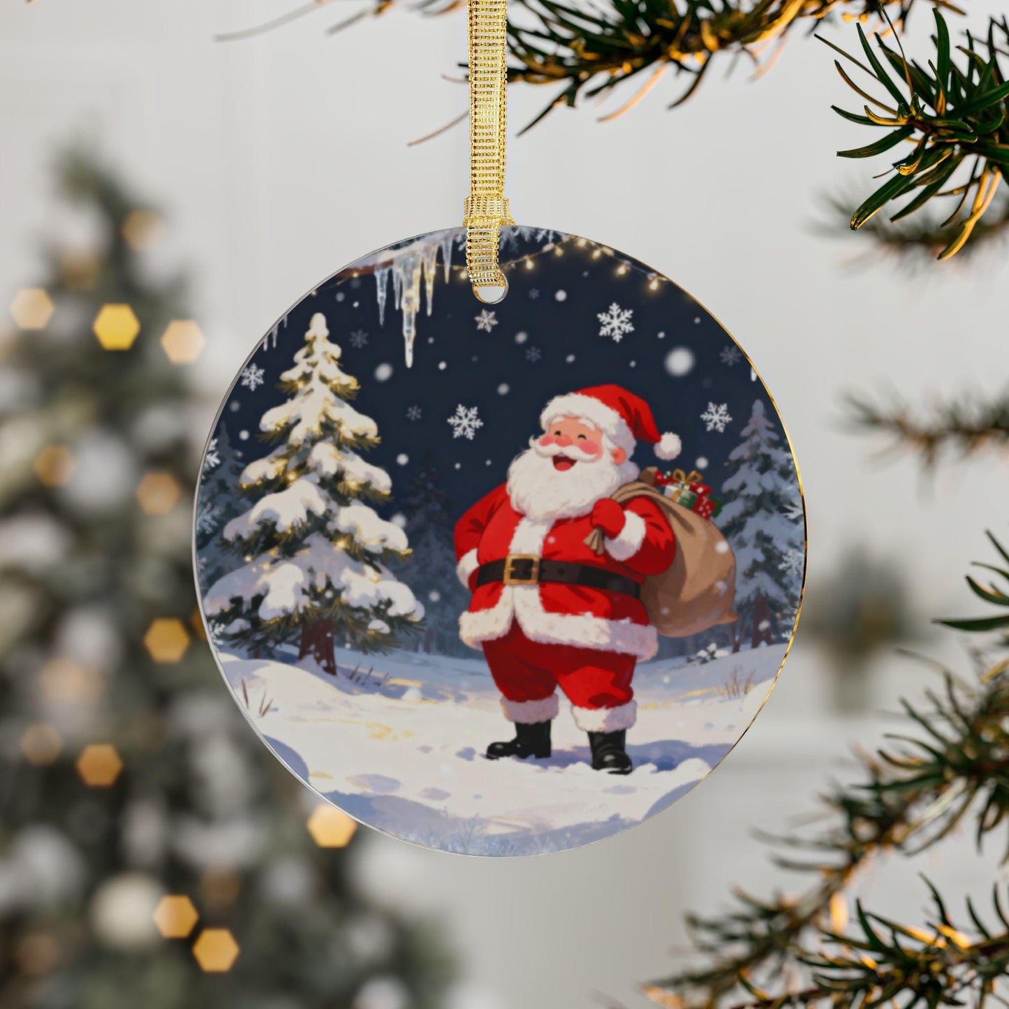 Festive Santa Acrylic Ornaments, Christmas Decor, Holiday Gifts, Personalized Tree Hangings, Winter Wonderland Decoration