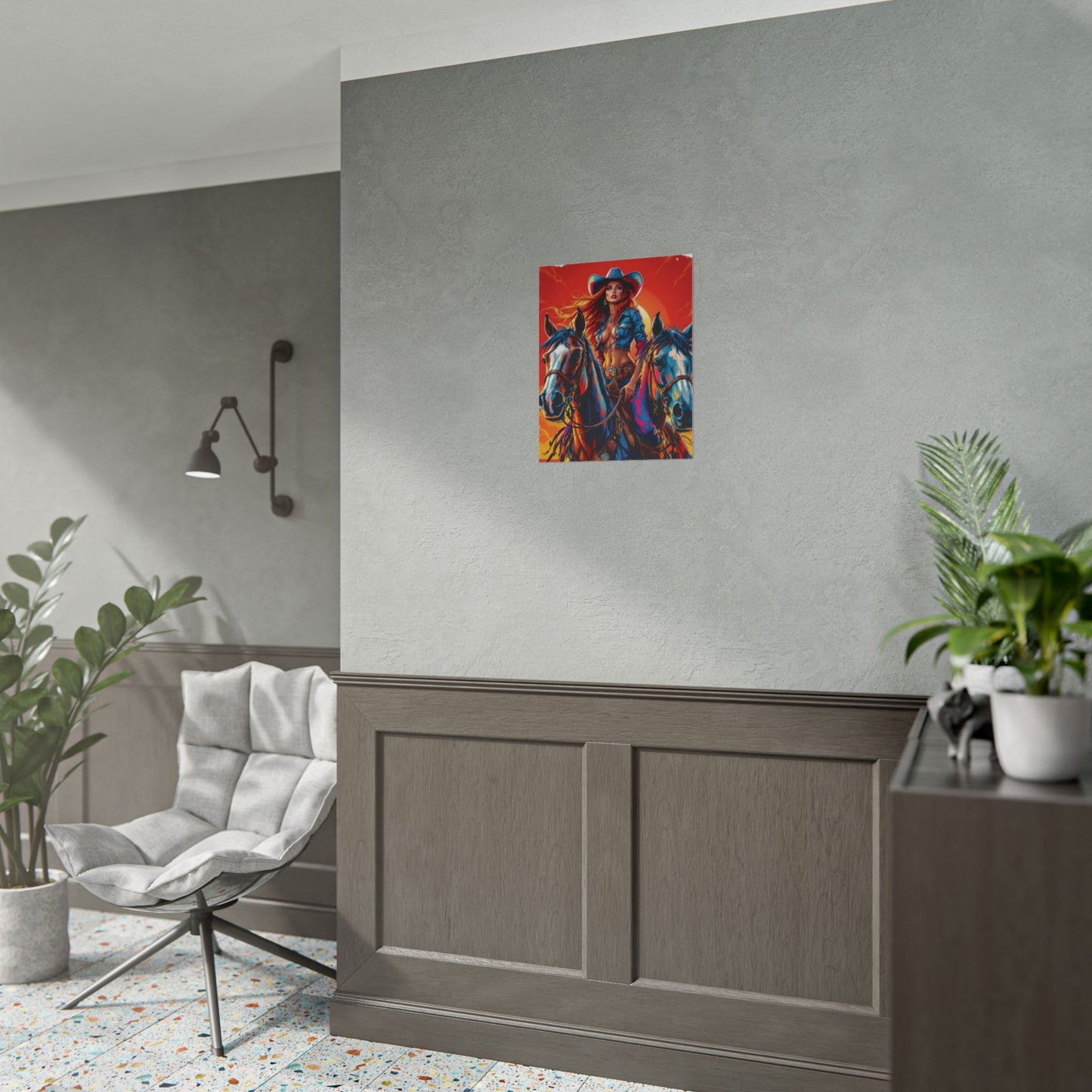 Cowgirl Poster — Vibrant Western Cowgirl Art Print with Horses