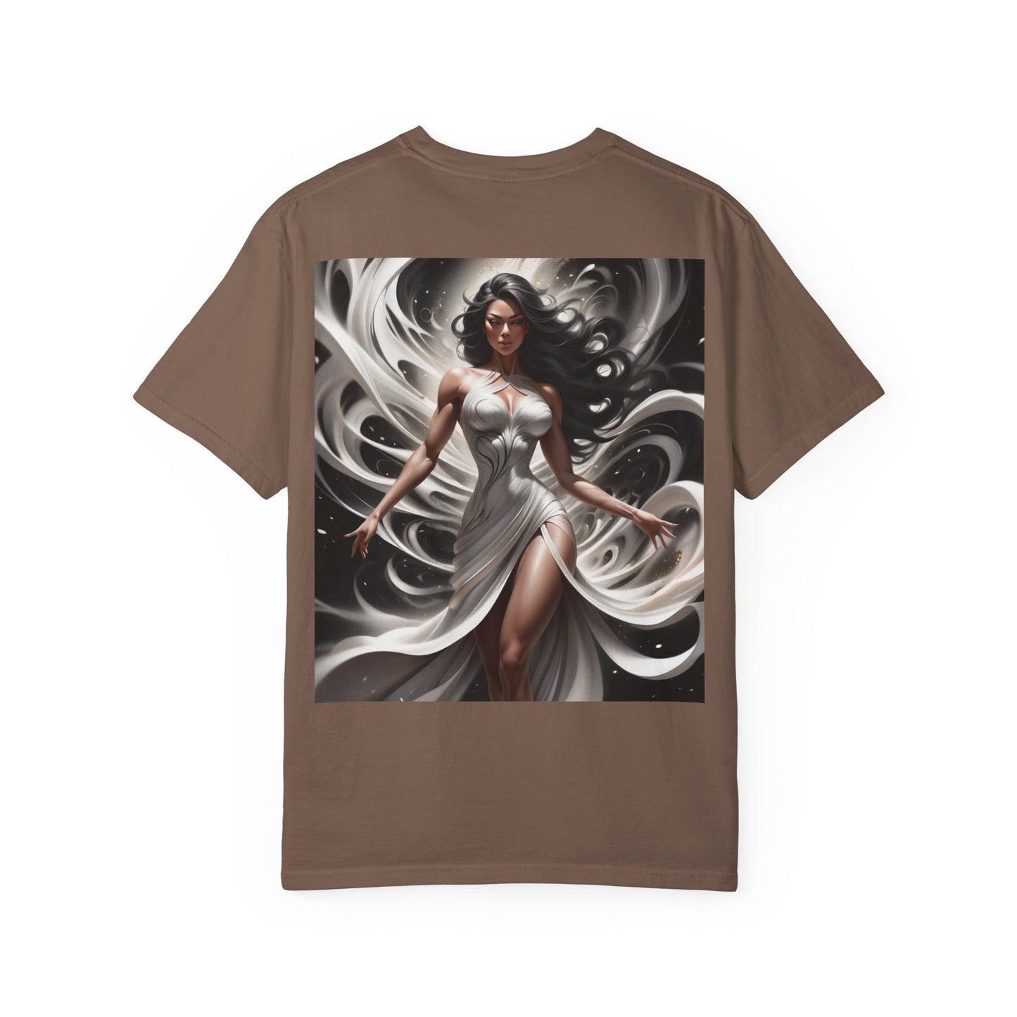 Goddess Art T-Shirt — Elegant White-Draped Fantasy Woman Print