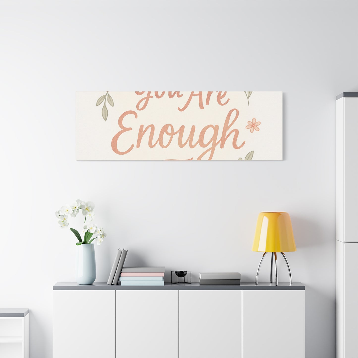 You Are Enough Floral Canvas Wall Art — Inspirational Matte Stretched Canvas