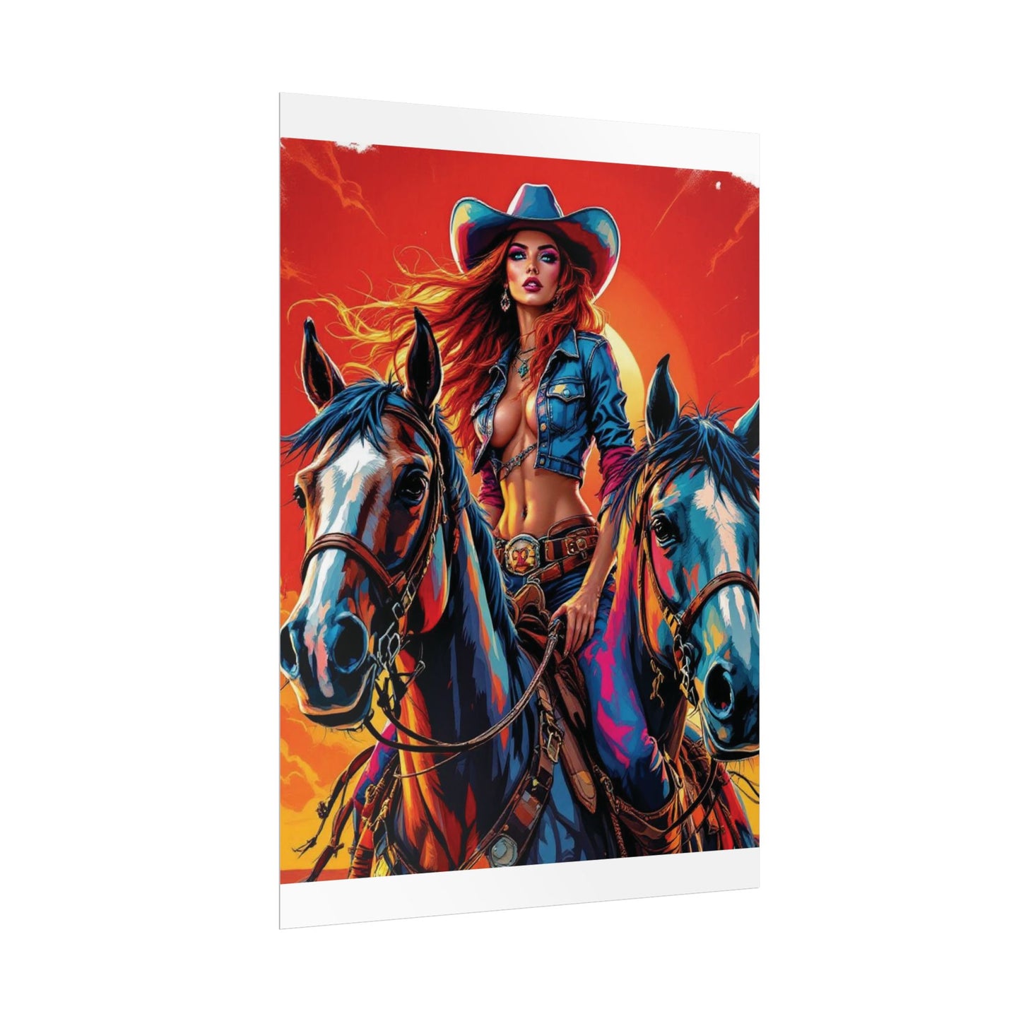 Cowgirl Poster — Vibrant Western Cowgirl Art Print with Horses