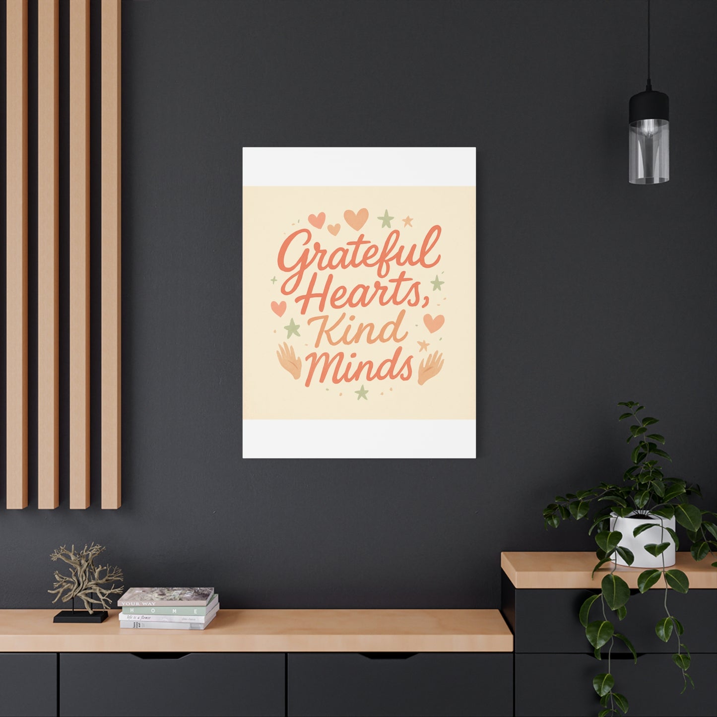 Grateful Hearts Kind Minds Canvas Wall Art — Inspirational Quote Matte Canvas