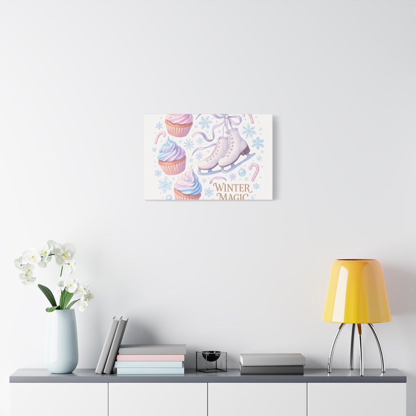 Winter Magic Party Canvas — Ice Skates & Cupcakes Matte Wall Art