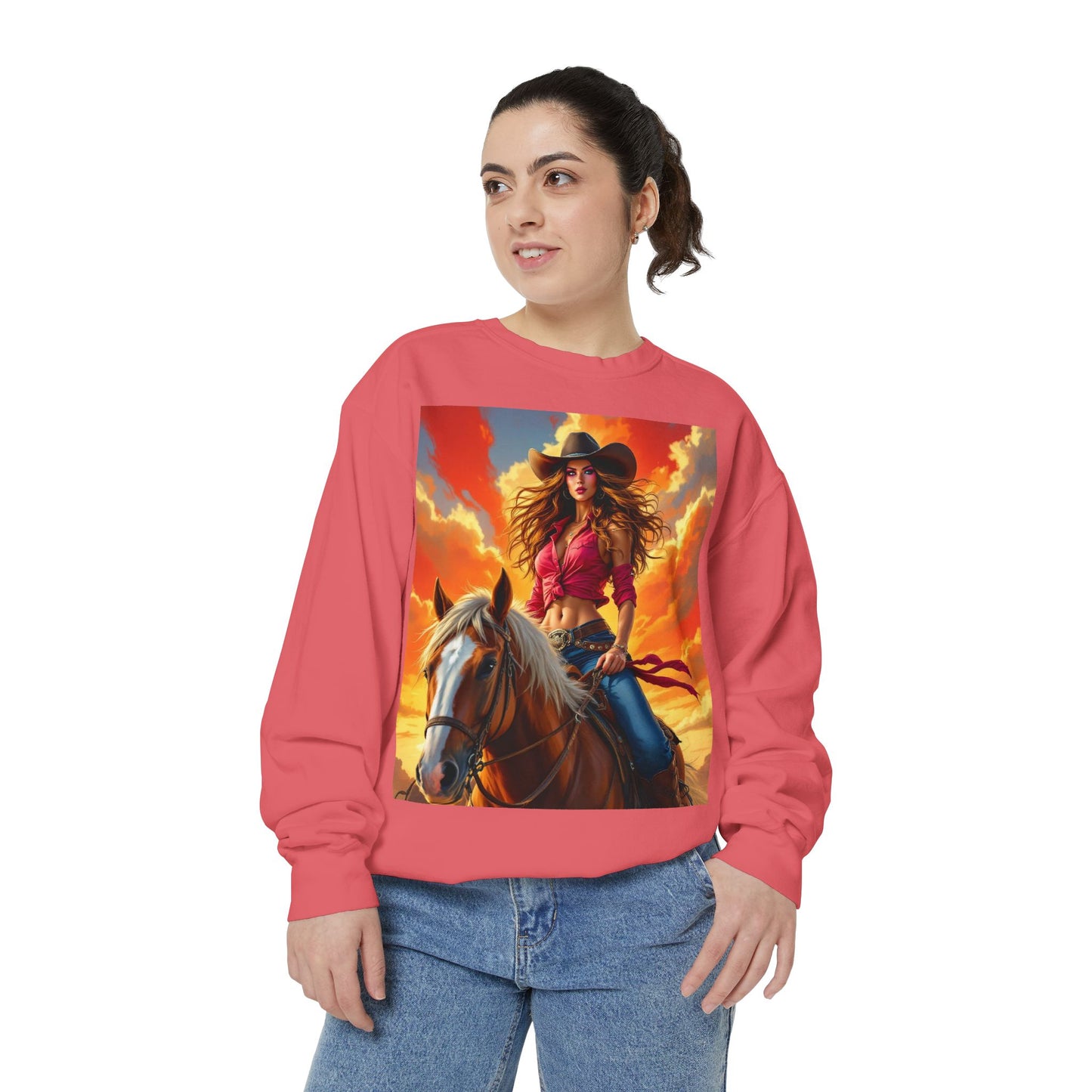 Cowgirl Sunset Sweatshirt — Horse Riding Graphic Crewneck