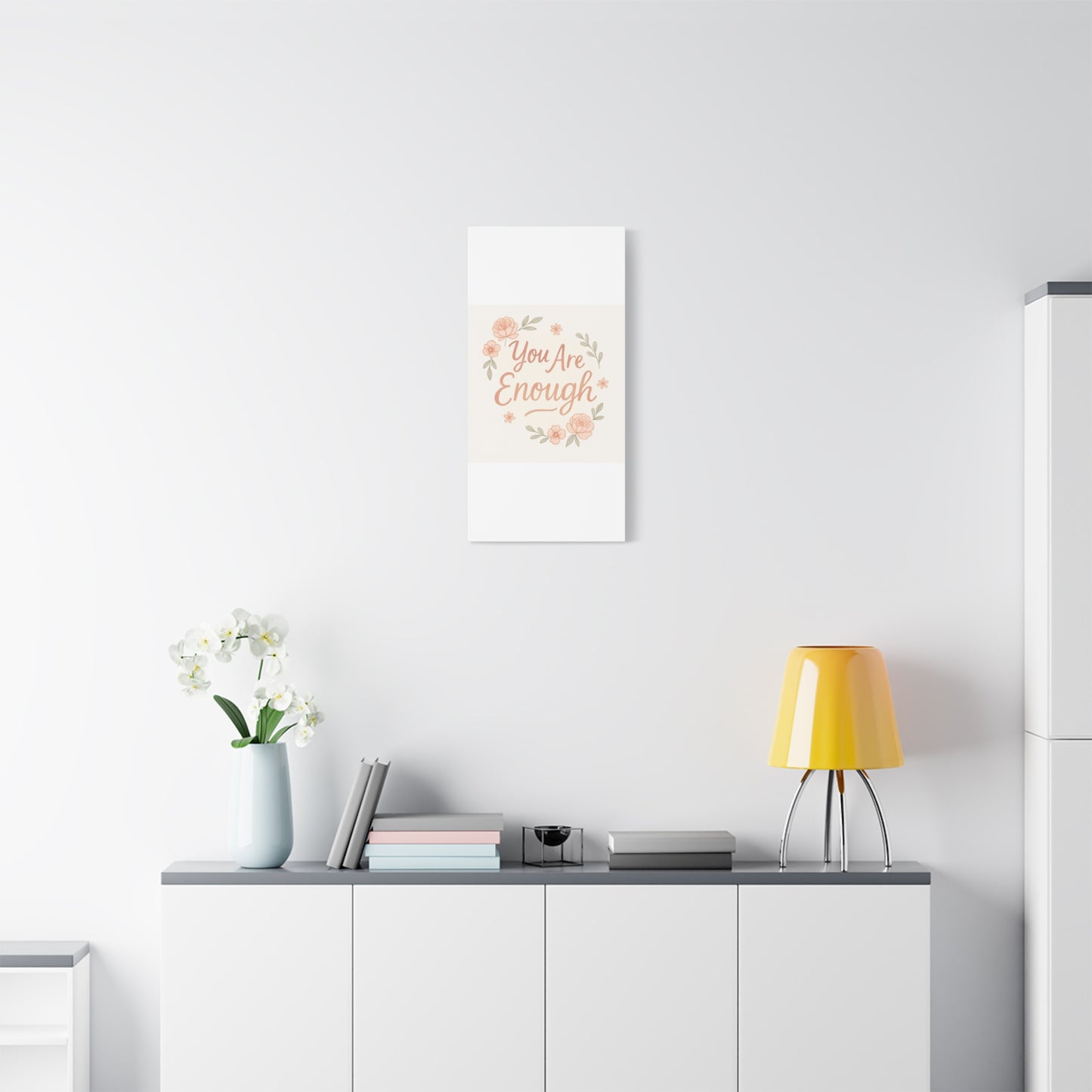 You Are Enough Floral Canvas Wall Art — Inspirational Matte Stretched Canvas