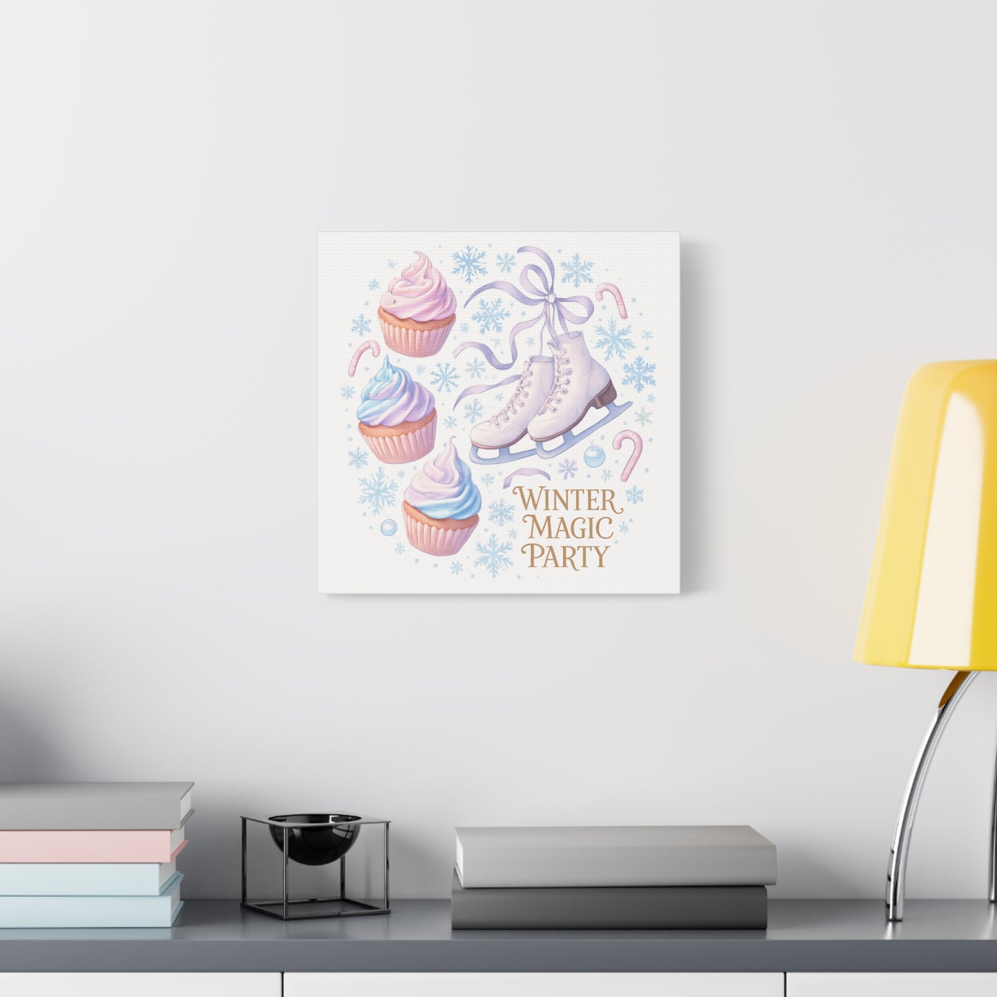 Winter Magic Party Canvas — Ice Skates & Cupcakes Matte Wall Art