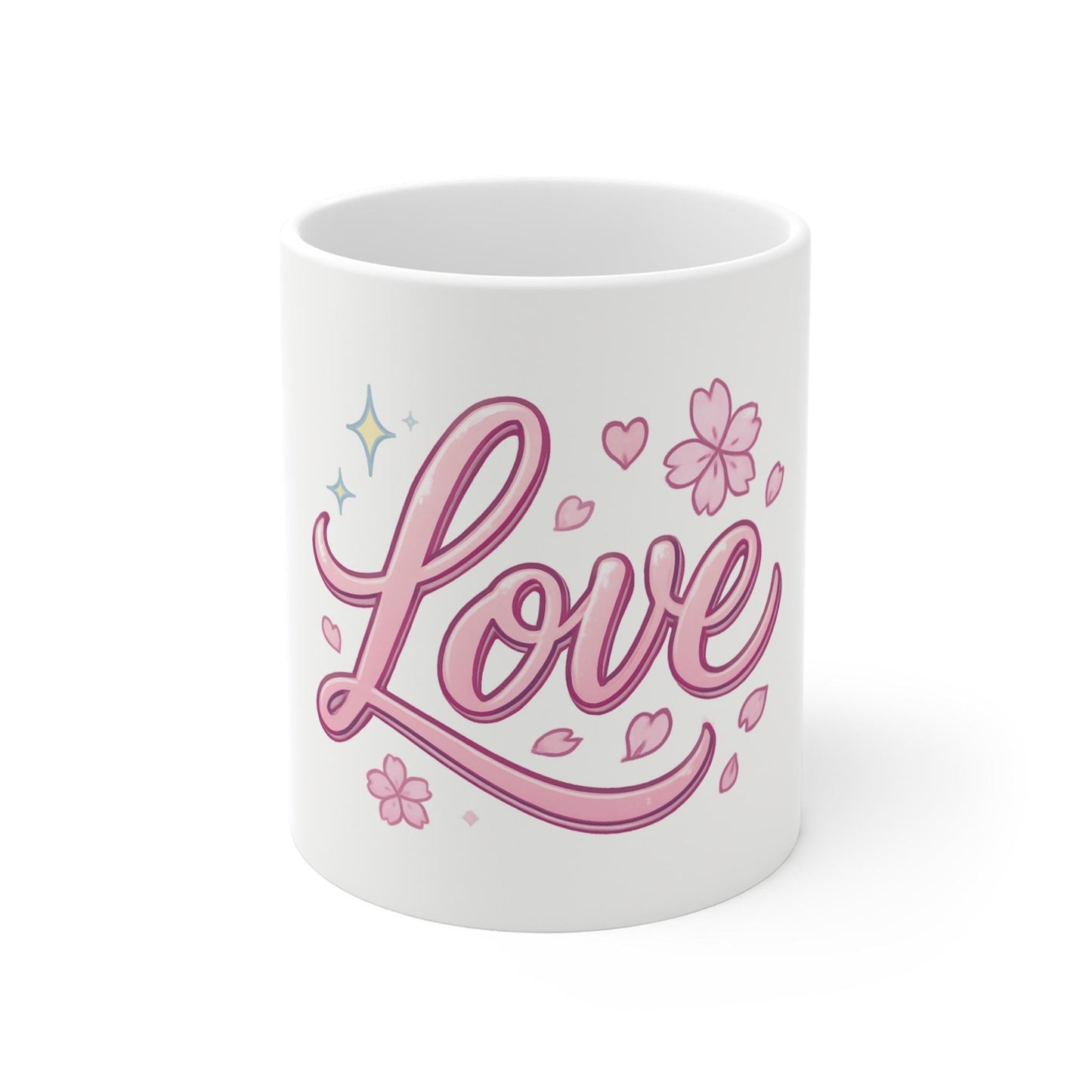 Romantic Love Mug, 11oz Coffee Cup, Ideal for Valentine's Day, Gift for Her, Floral Design, Cute Kitchen Decor