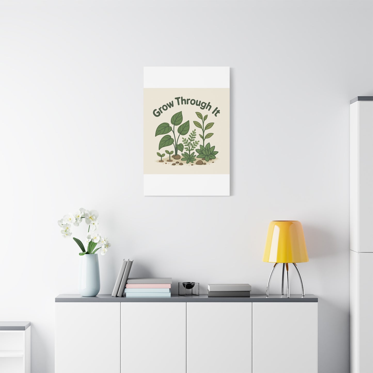 Grow Through It Canvas Wall Art — Botanical Inspirational Quote Matte Print