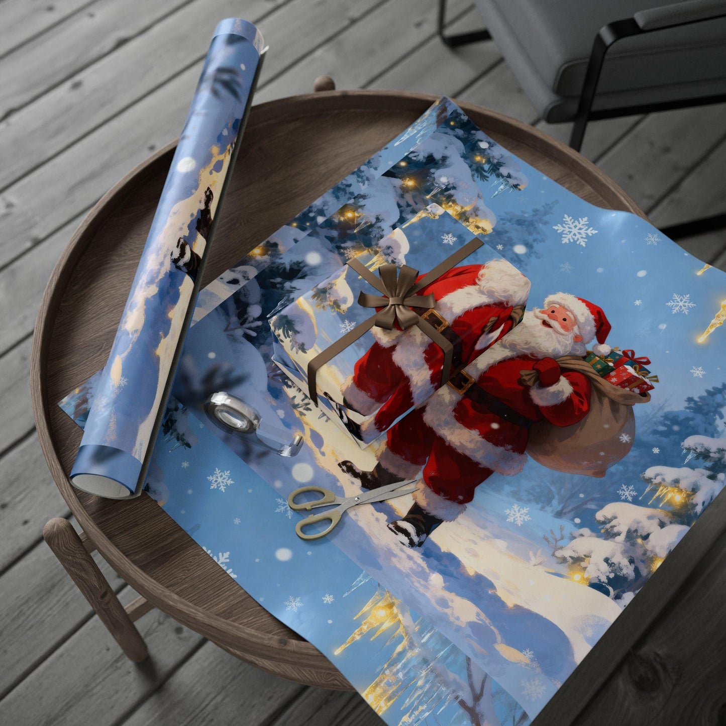 Festive Christmas Wrapping Paper - Santa in Snow, Holiday Gift Wrap, Eco-Friendly, Birthday, New Year, Seasonal Decor