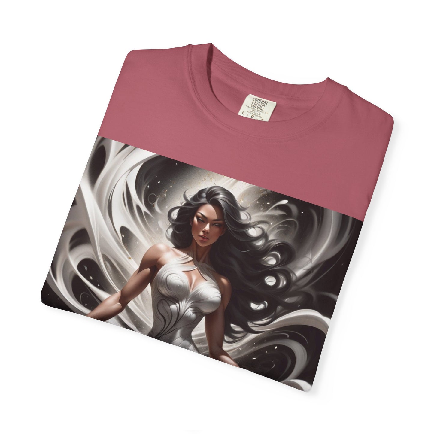 Goddess Art T-Shirt — Elegant White-Draped Fantasy Woman Print